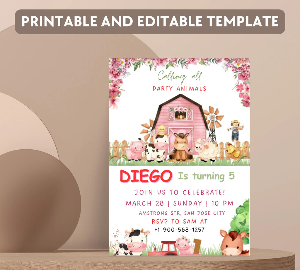 Editable Farm Birthday Invitation, Farm Animals Birthday Invitation, Farm Boy Birthday Invite, Ranch Kids Birthday, Instant Download