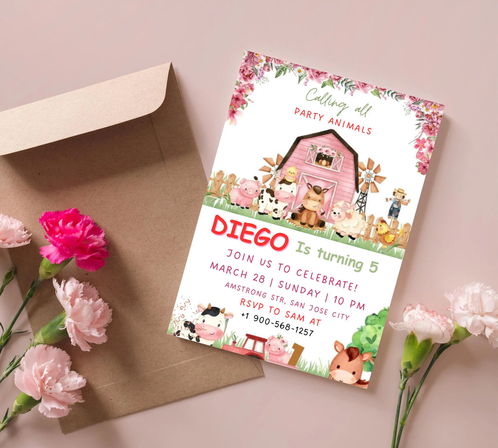 Editable Farm Birthday Invitation, Farm Animals Birthday Invitation, Farm Boy Birthday Invite, Ranch Kids Birthday, Instant Download