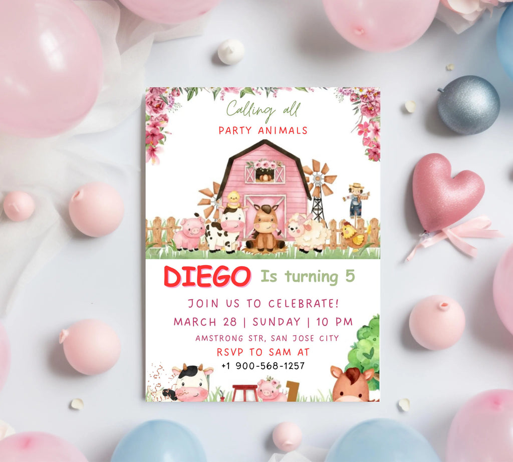Editable Farm Birthday Invitation, Farm Animals Birthday Invitation, Farm Boy Birthday Invite, Ranch Kids Birthday, Instant Download
