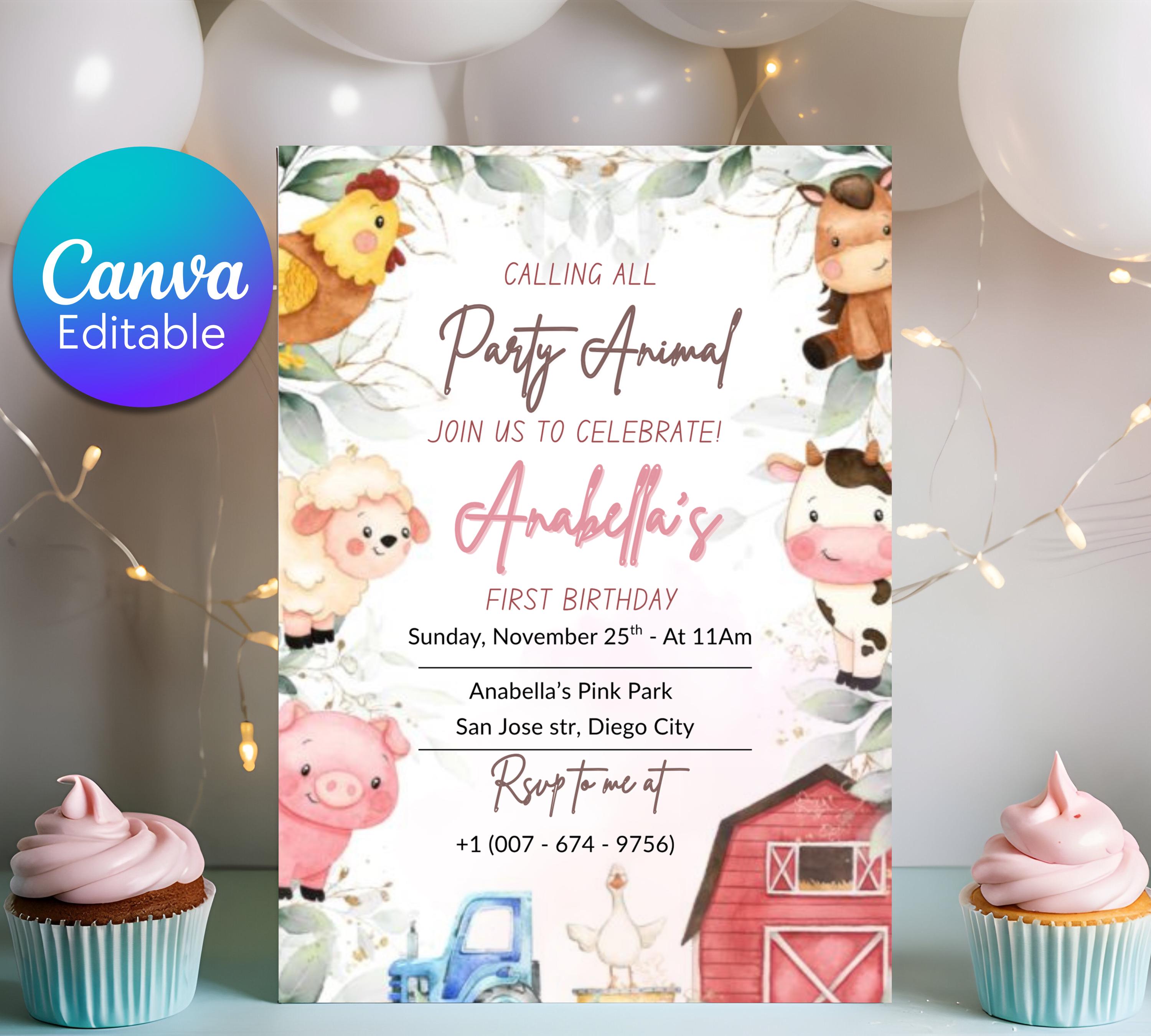 Editable Farm Animal Birthday Invitation, Boy Farm First Birthday Invite, Printable Farm Birthday Birthday Invitation, Instant Download
