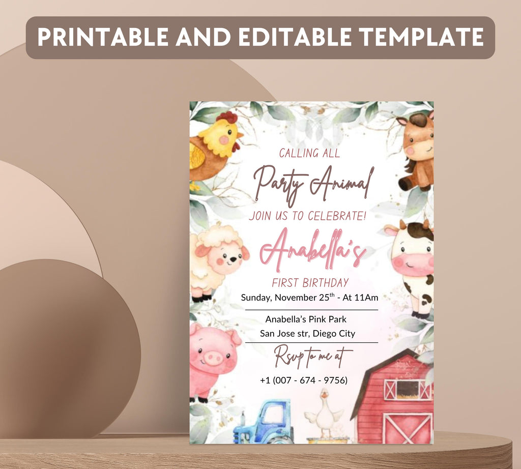 Editable Farm Animal Birthday Invitation, Boy Farm First Birthday Invite, Printable Farm Birthday Birthday Invitation, Instant Download