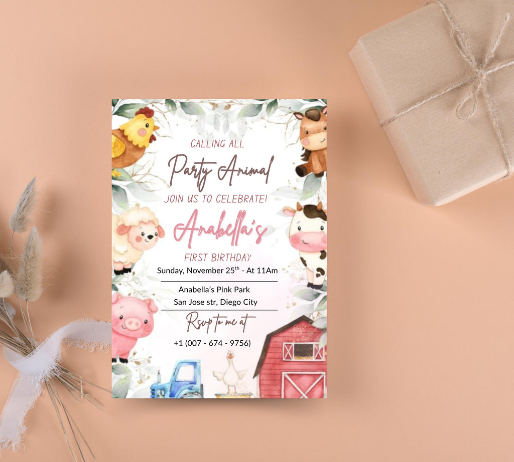 Editable Farm Animal Birthday Invitation, Boy Farm First Birthday Invite, Printable Farm Birthday Birthday Invitation, Instant Download