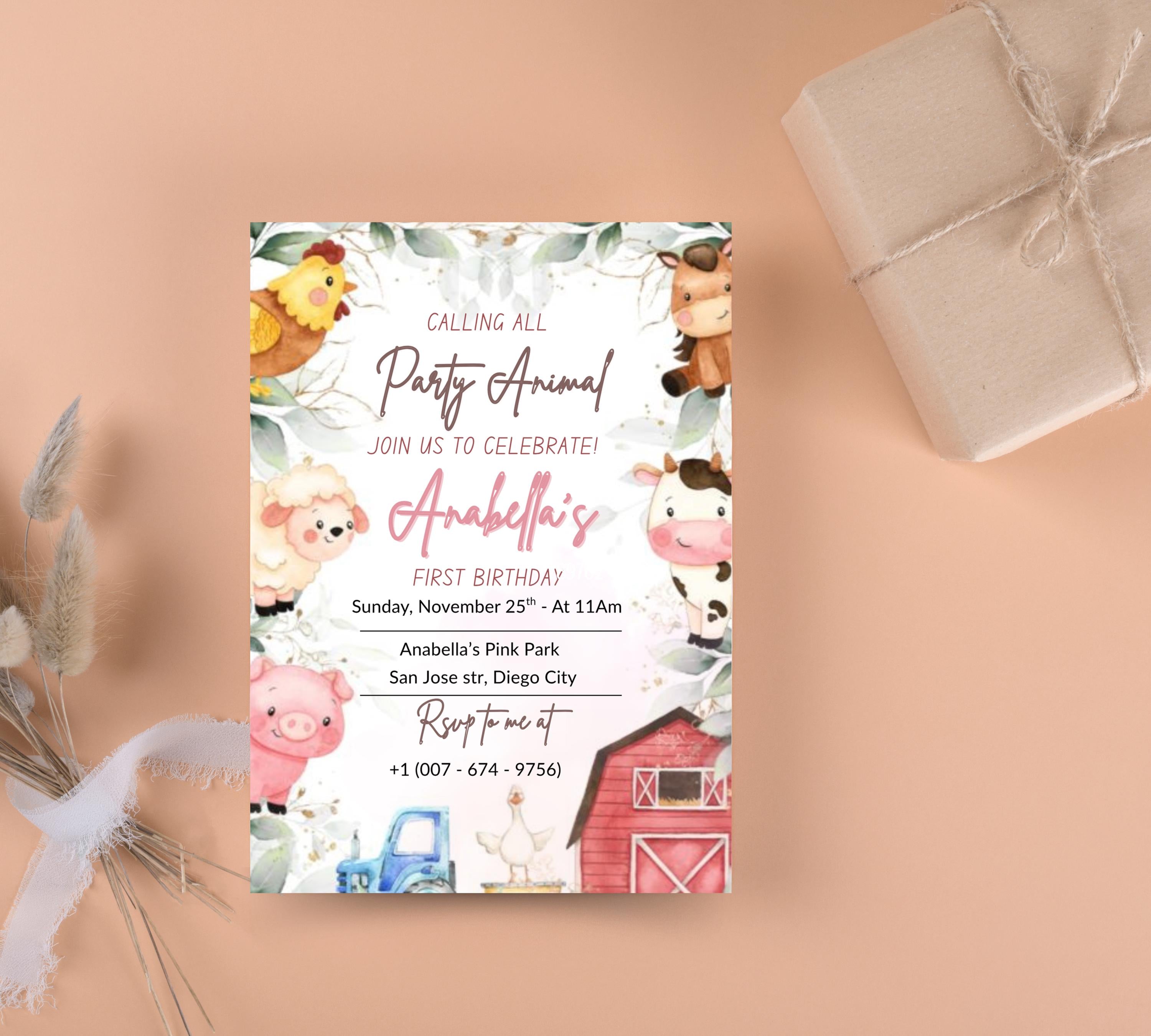 Editable Farm Animal Birthday Invitation, Boy Farm First Birthday Invite, Printable Farm Birthday Birthday Invitation, Instant Download