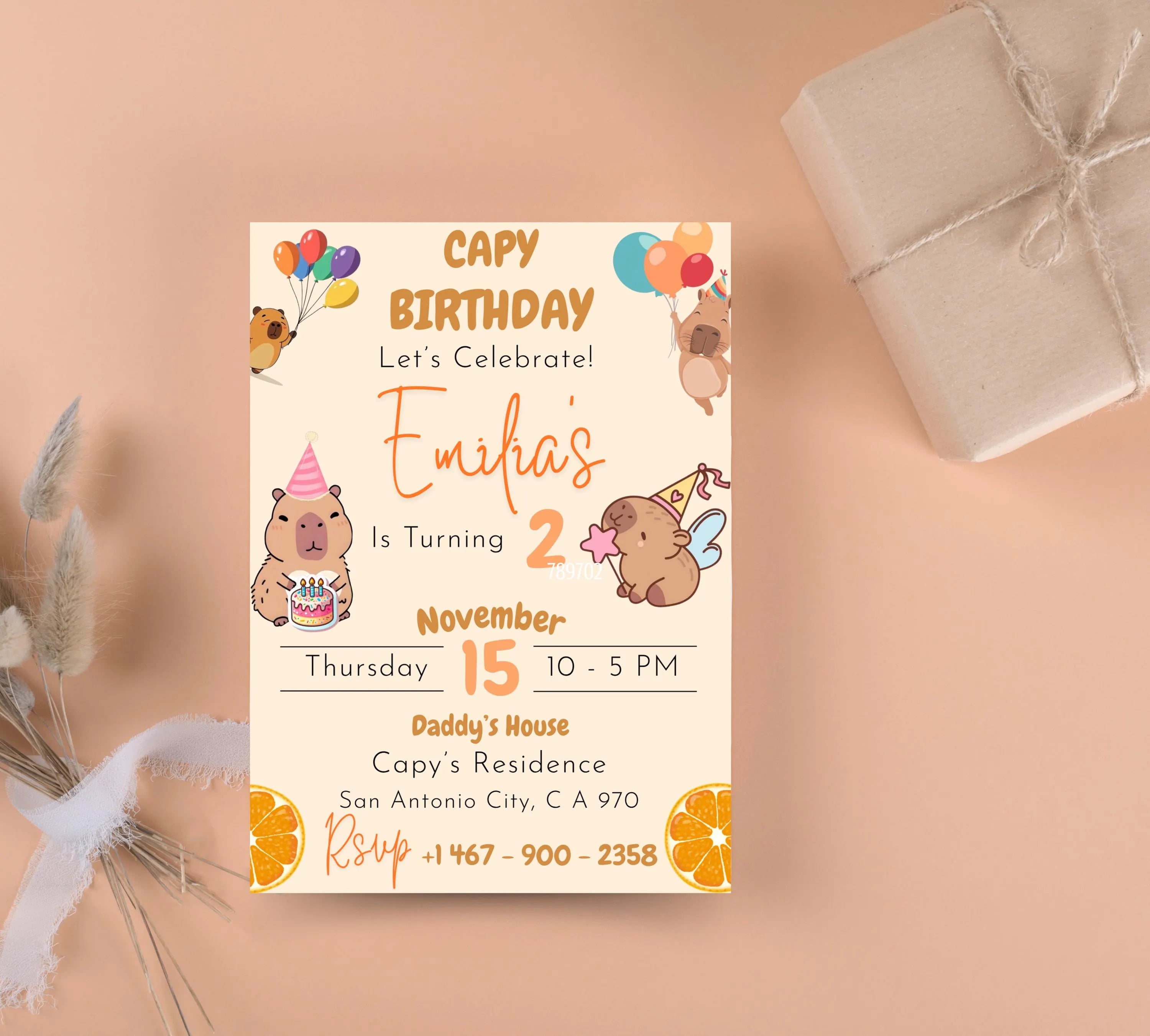 Editable Capybara Birthday Invitation, Capy Birthday Template, Printable Digital Download, Kids Birthday Theme, Instant Download Invitation