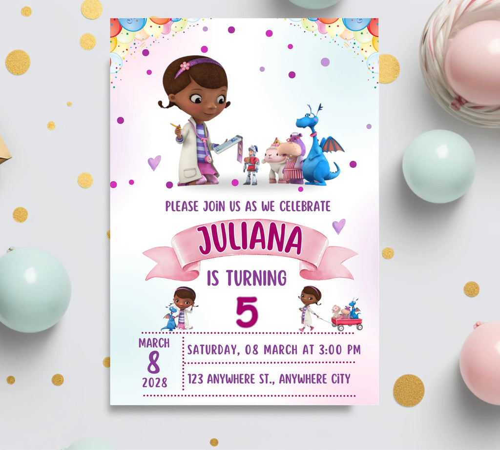 Editable Doc Mcstuffins Birthday Invitation Template, Printable DocMcstuffins Party Invitations, Digital Kids Party Invite, Instant Download