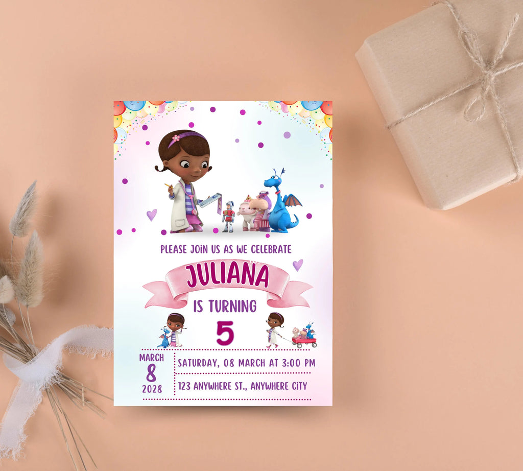Editable Doc Mcstuffins Birthday Invitation Template, Printable DocMcstuffins Party Invitations, Digital Kids Party Invite, Instant Download