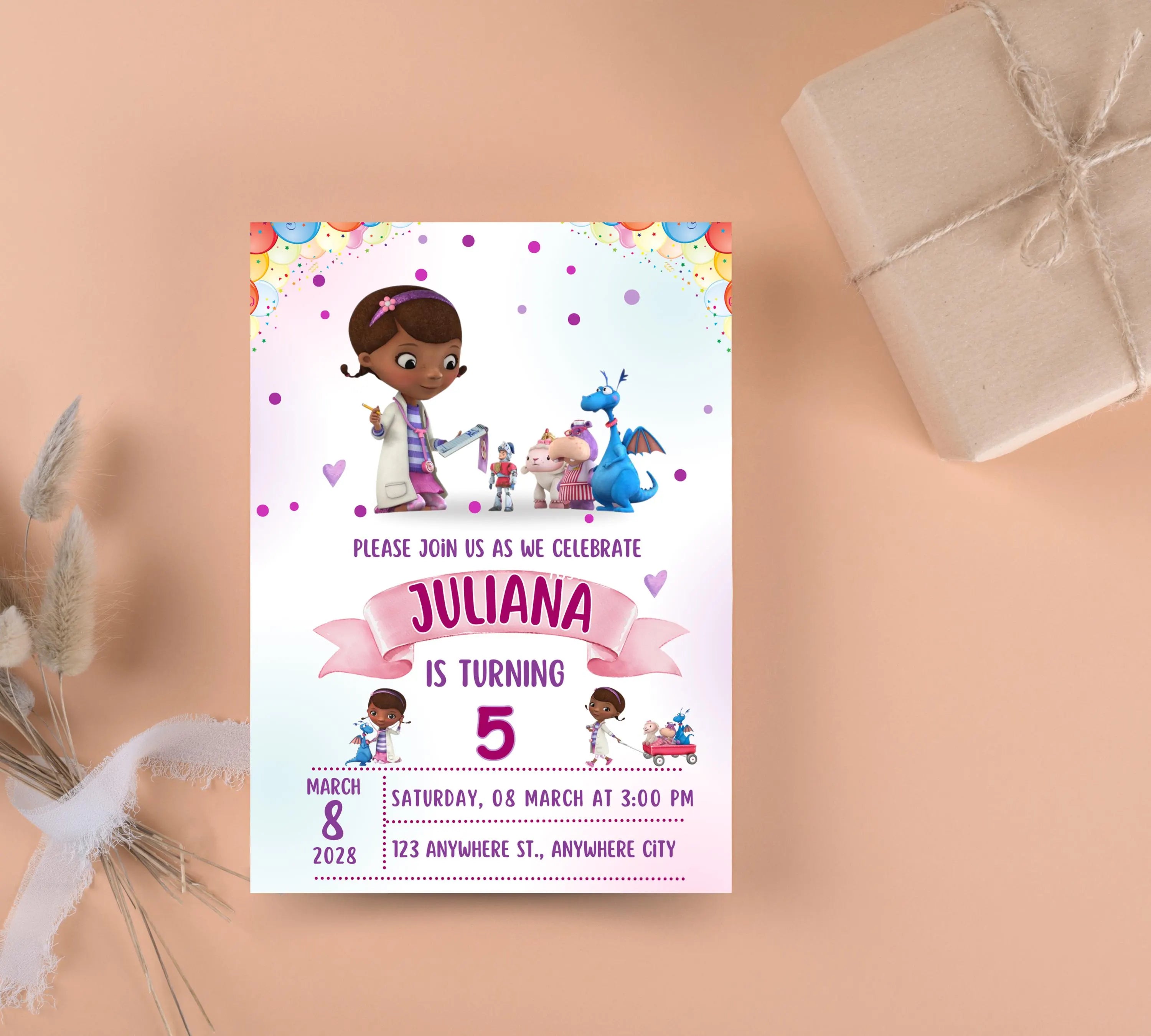 Editable Doc Mcstuffins Birthday Invitation Template, Printable DocMcstuffins Party Invitations, Digital Kids Party Invite, Instant Download
