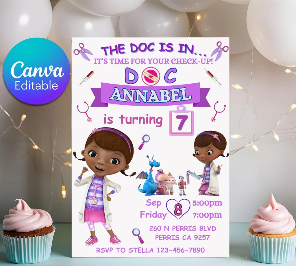 Doc Mcstuffins Birthday Invitation Template, Printable DocMcstuffins Party Invitations, Digital Kids Party Invite, Instant Download Template