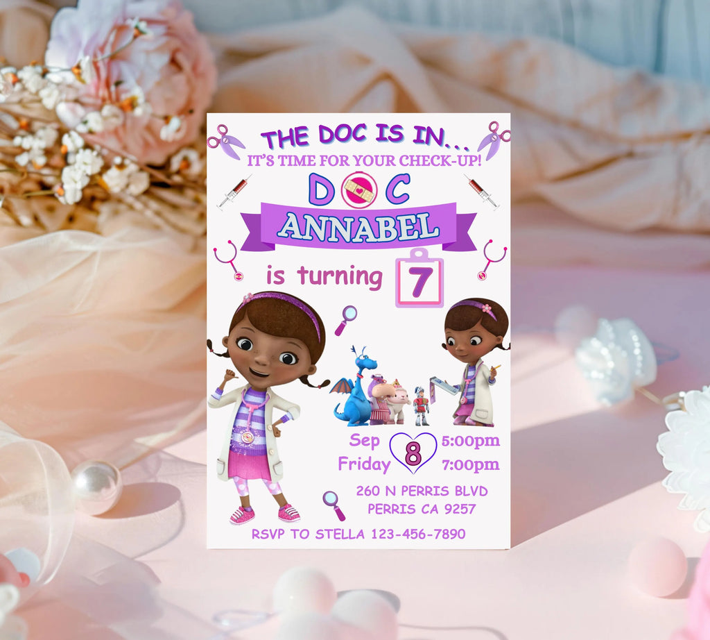 Doc Mcstuffins Birthday Invitation Template, Printable DocMcstuffins Party Invitations, Digital Kids Party Invite, Instant Download Template