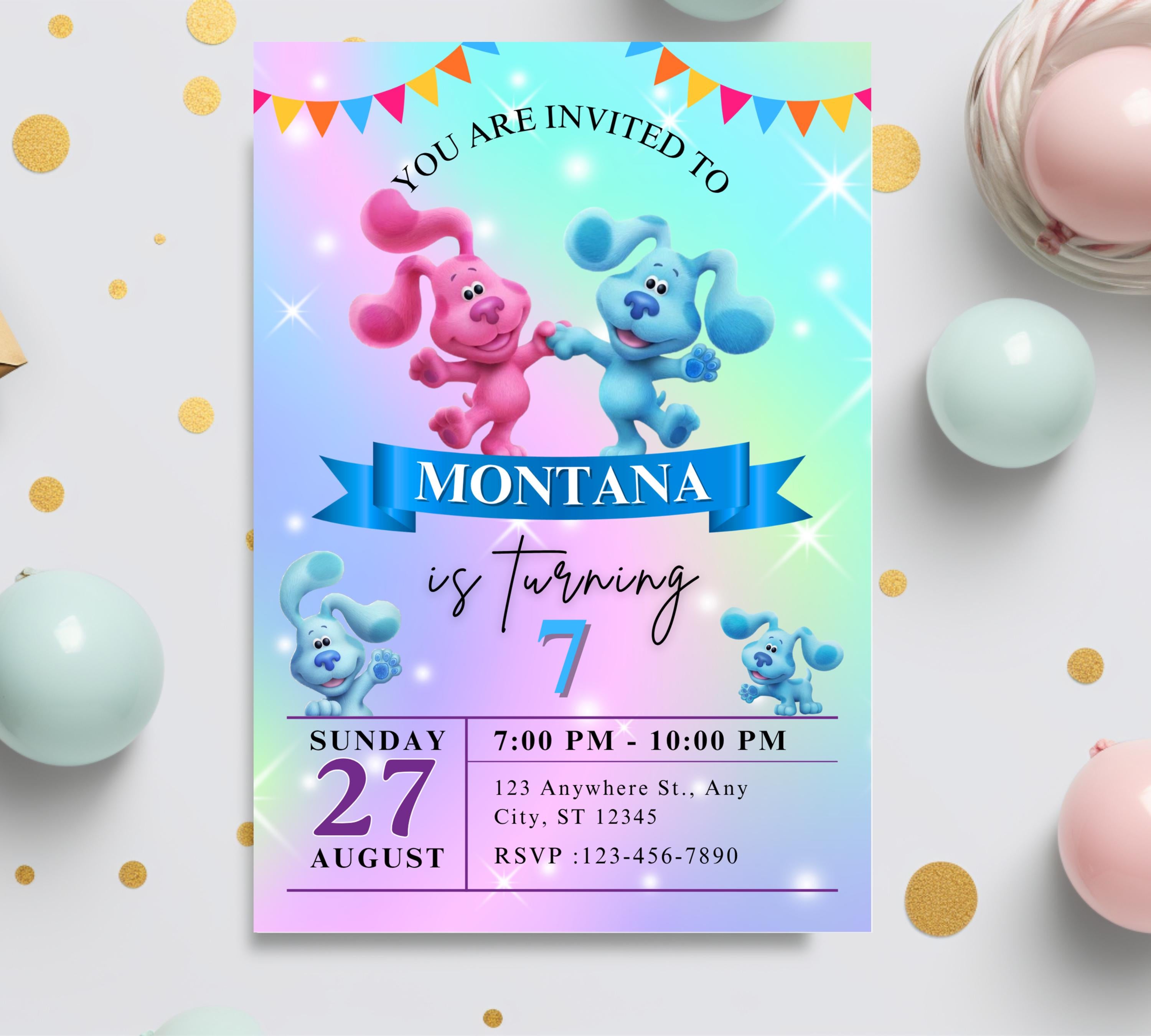 Editable Blues Clues Birthday Invitation Template, Printable Birthday Party Invitations, Digital Kids Bday Party Invite, Instant Download