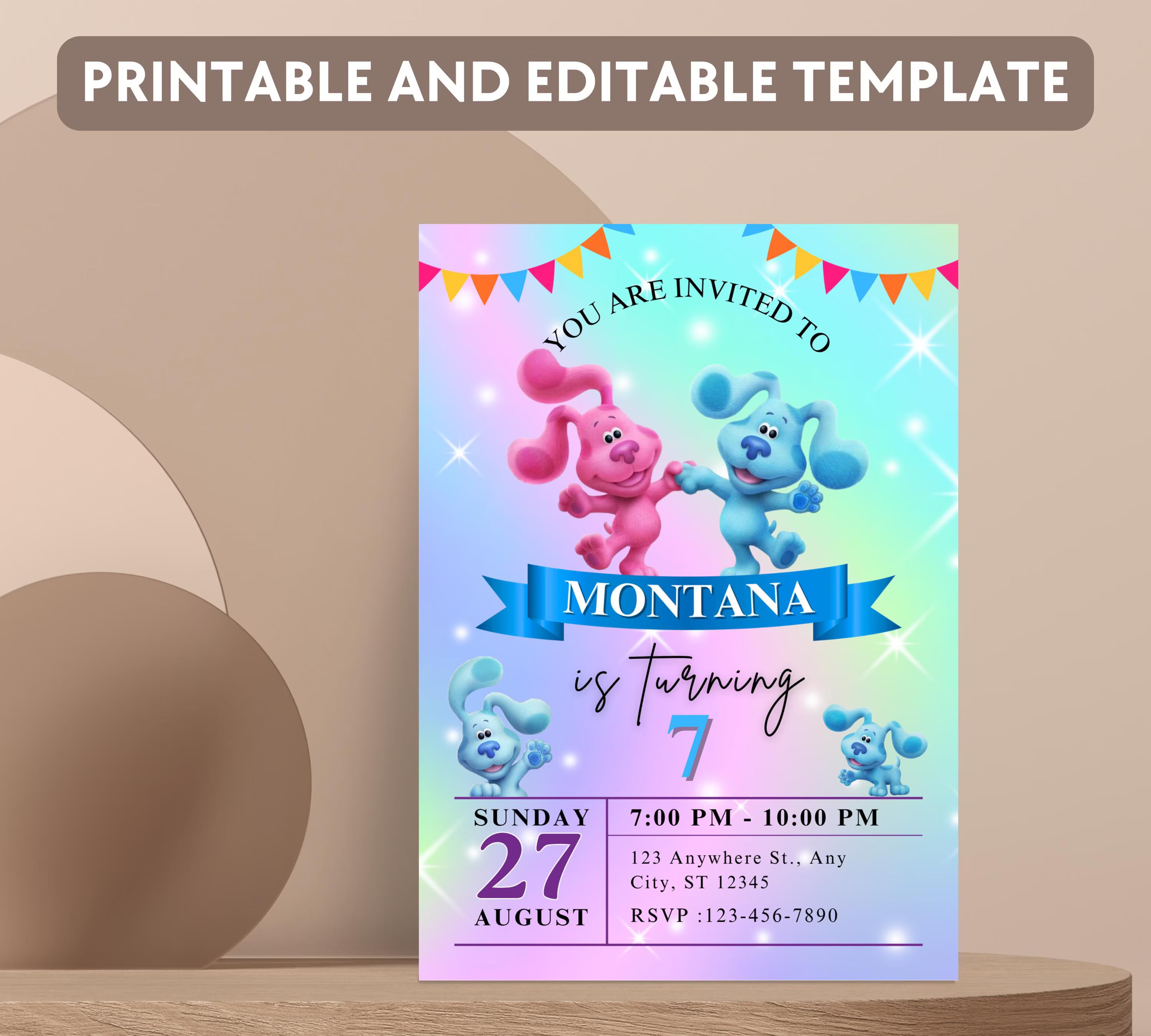 Editable Blues Clues Birthday Invitation Template, Printable Birthday Party Invitations, Digital Kids Bday Party Invite, Instant Download