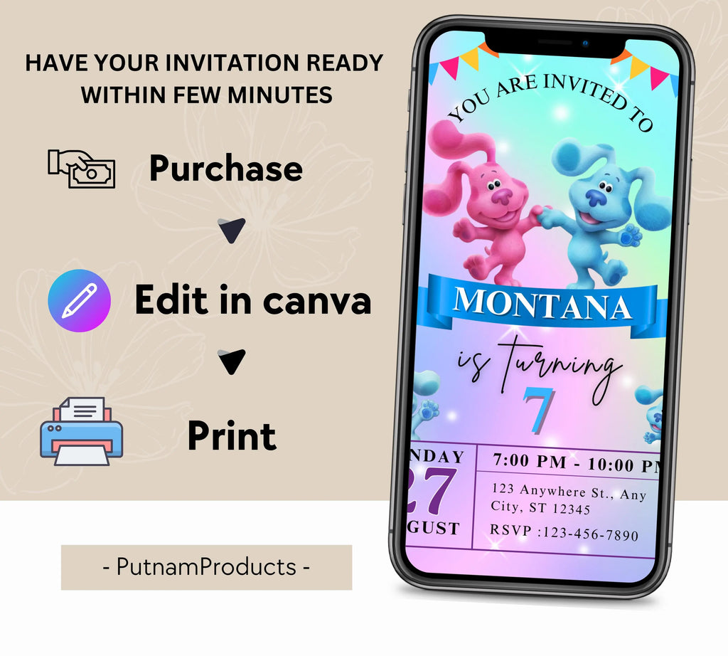 Editable Blues Clues Birthday Invitation Template, Printable Birthday Party Invitations, Digital Kids Bday Party Invite, Instant Download