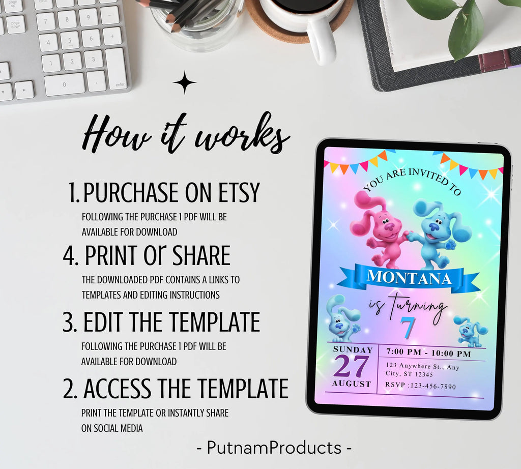 Editable Blues Clues Birthday Invitation Template, Printable Birthday Party Invitations, Digital Kids Bday Party Invite, Instant Download