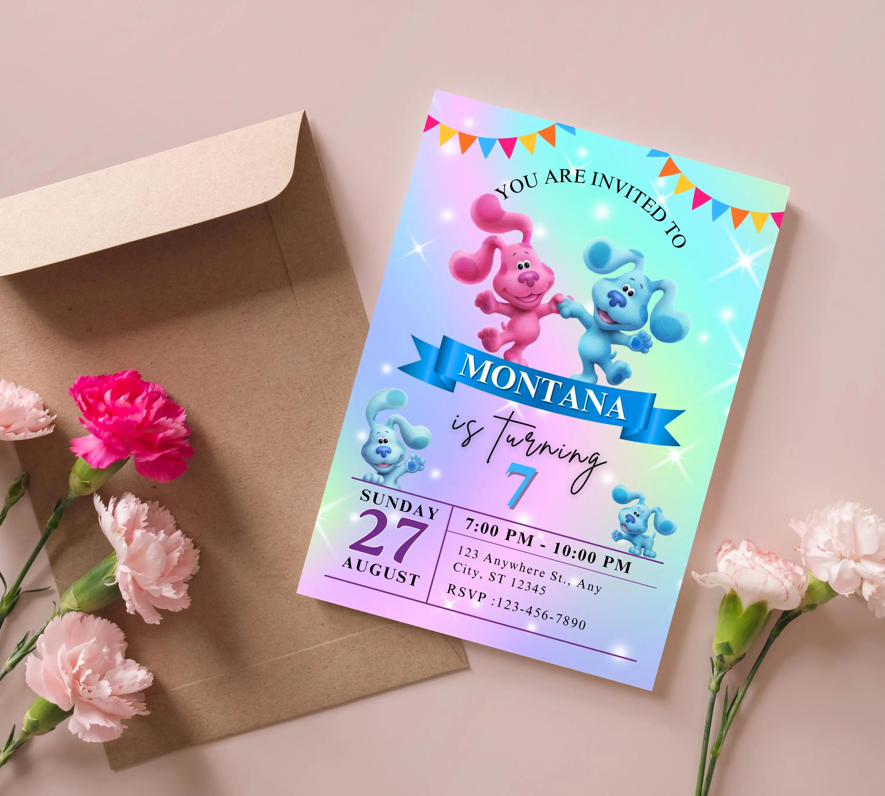 Editable Blues Clues Birthday Invitation Template, Printable Birthday Party Invitations, Digital Kids Bday Party Invite, Instant Download