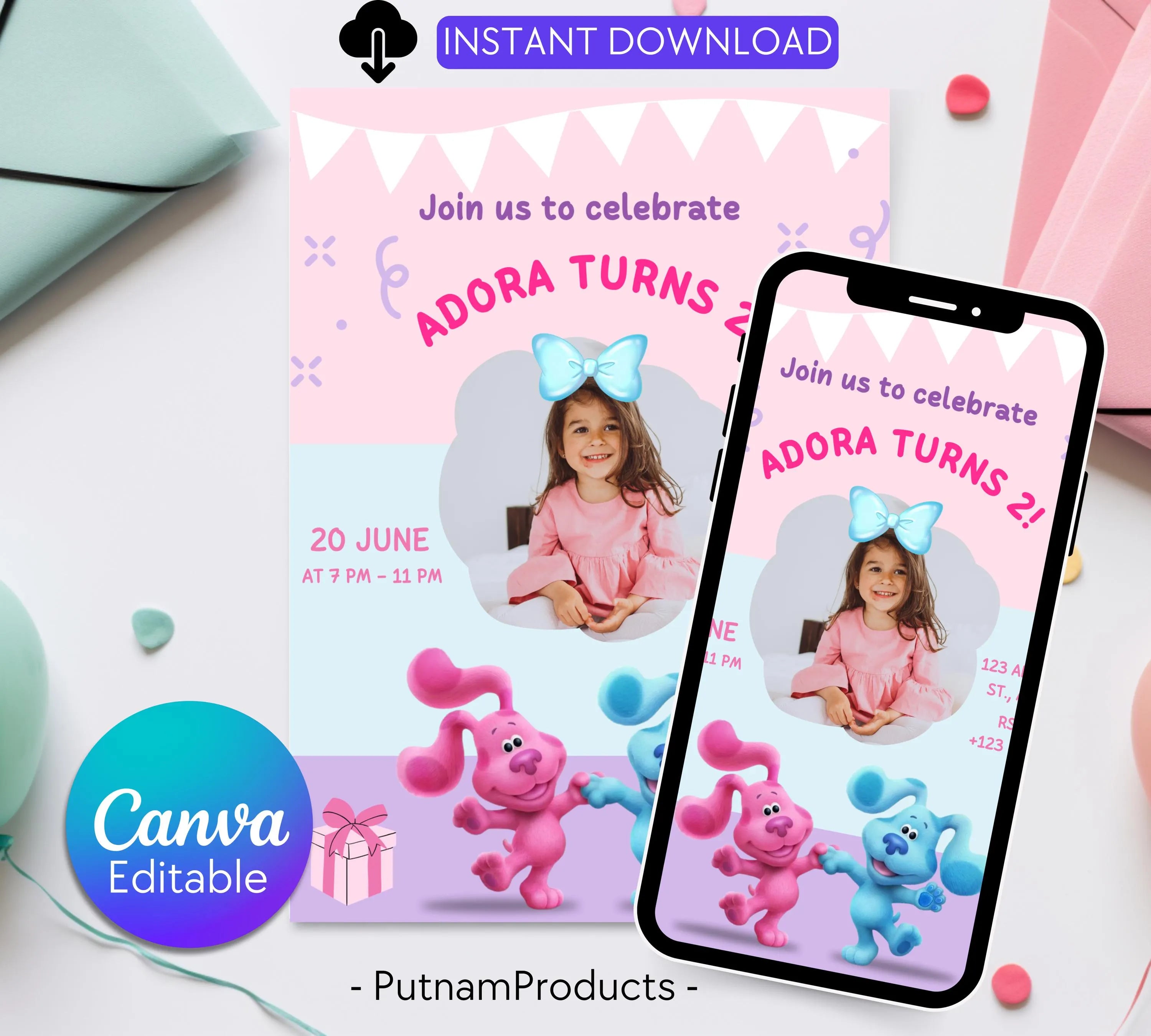 Editable Blues Clues Birthday Invitation Template, Printable Birthday Party Invitations, Digital Kids Bday Party Invite, Instant Download