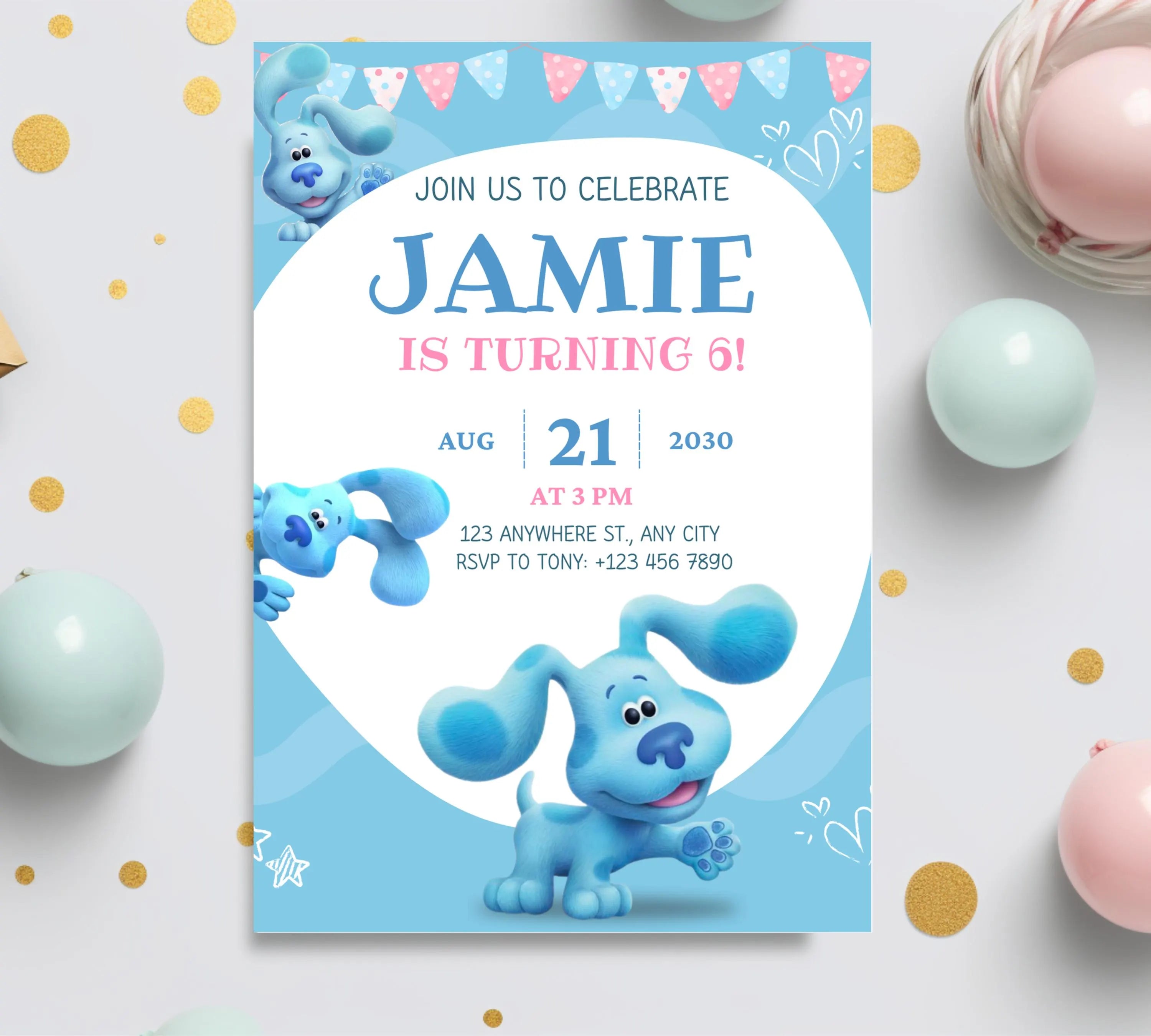 Editable Blues Clues Birthday Invitation, Editable Blue Puppy Printable Invitation, Blues Clues Kids Digital Party Invite, Instant Download