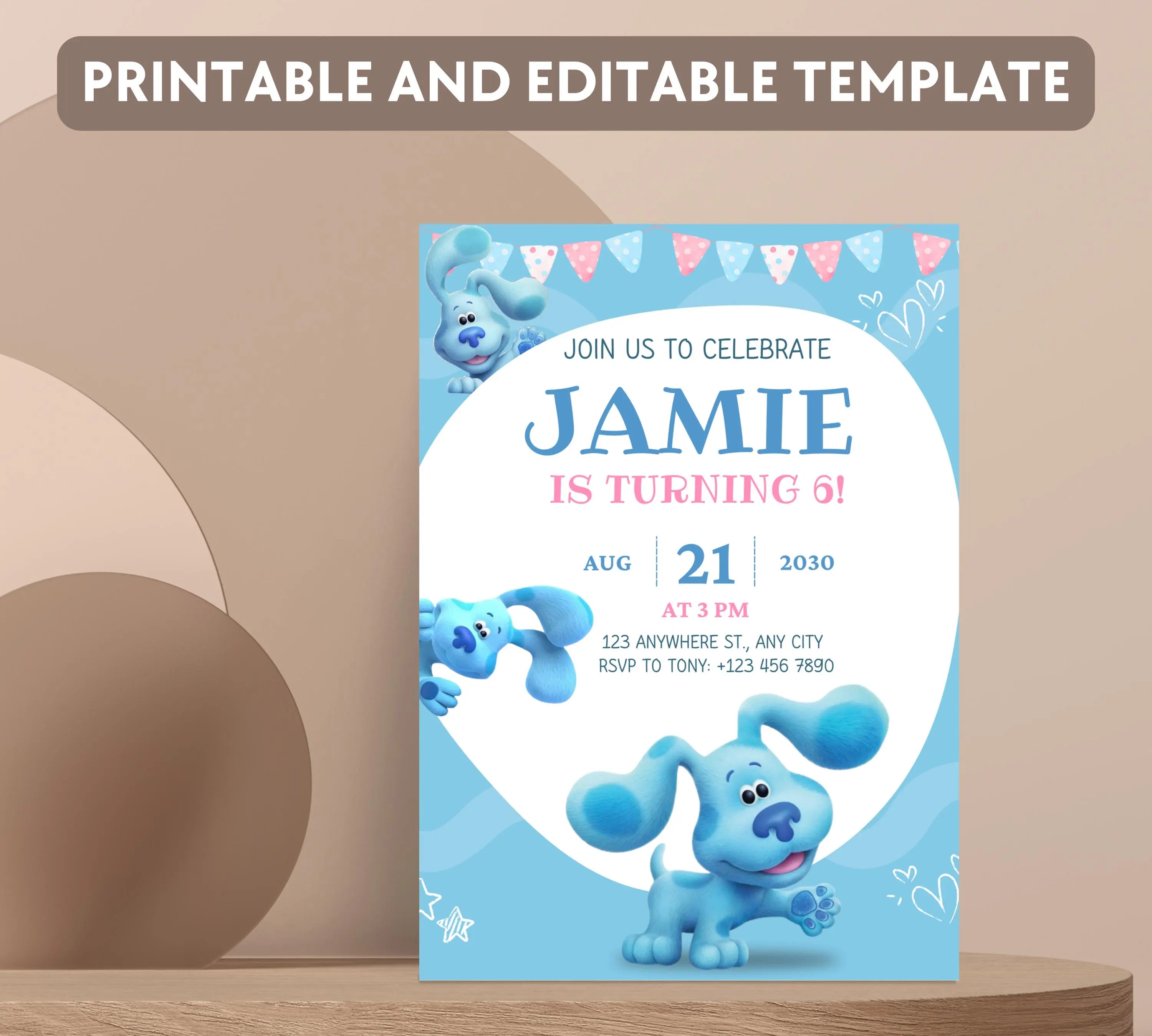 Editable Blues Clues Birthday Invitation, Editable Blue Puppy Printable Invitation, Blues Clues Kids Digital Party Invite, Instant Download