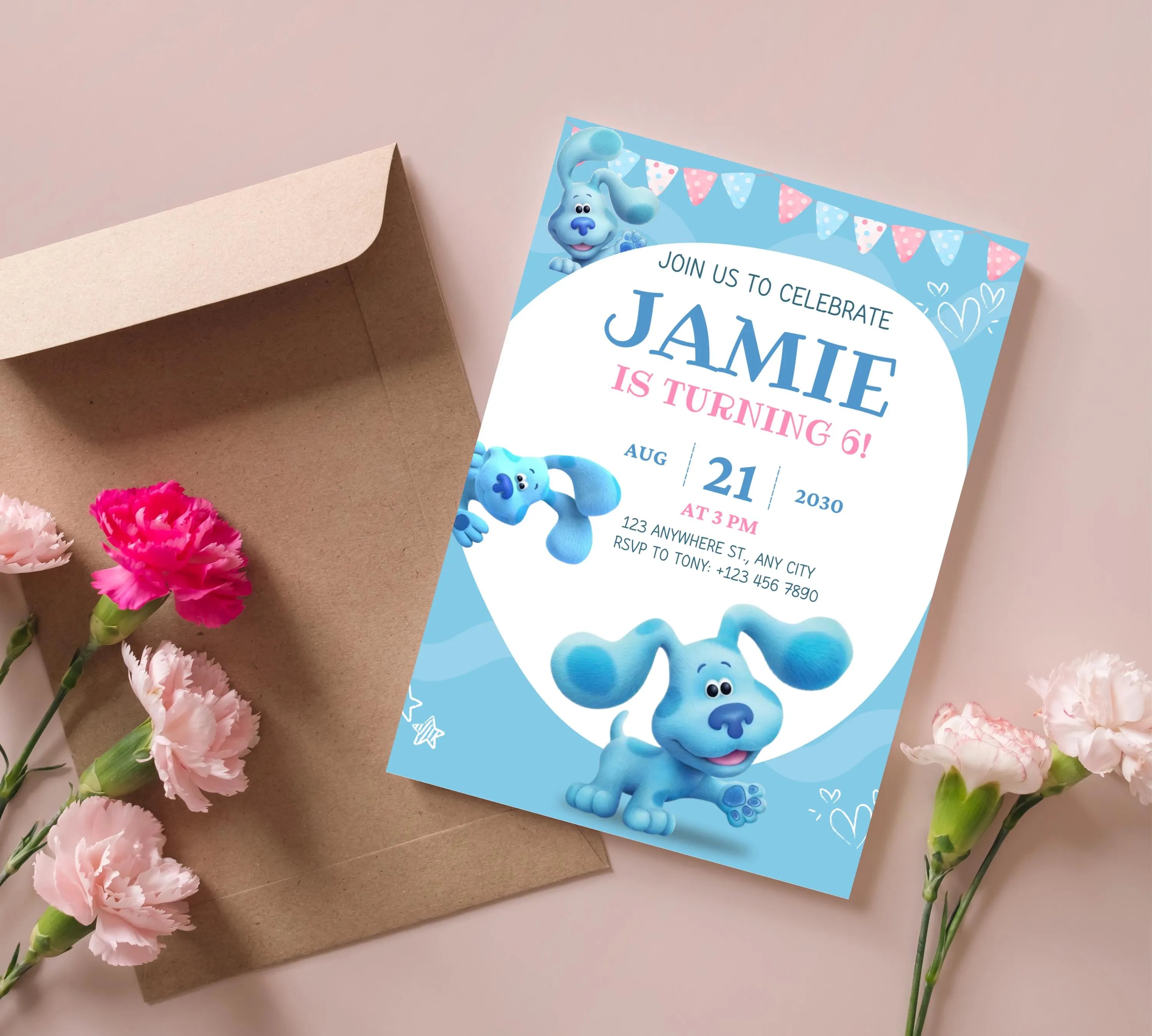 Editable Blues Clues Birthday Invitation, Editable Blue Puppy Printable Invitation, Blues Clues Kids Digital Party Invite, Instant Download
