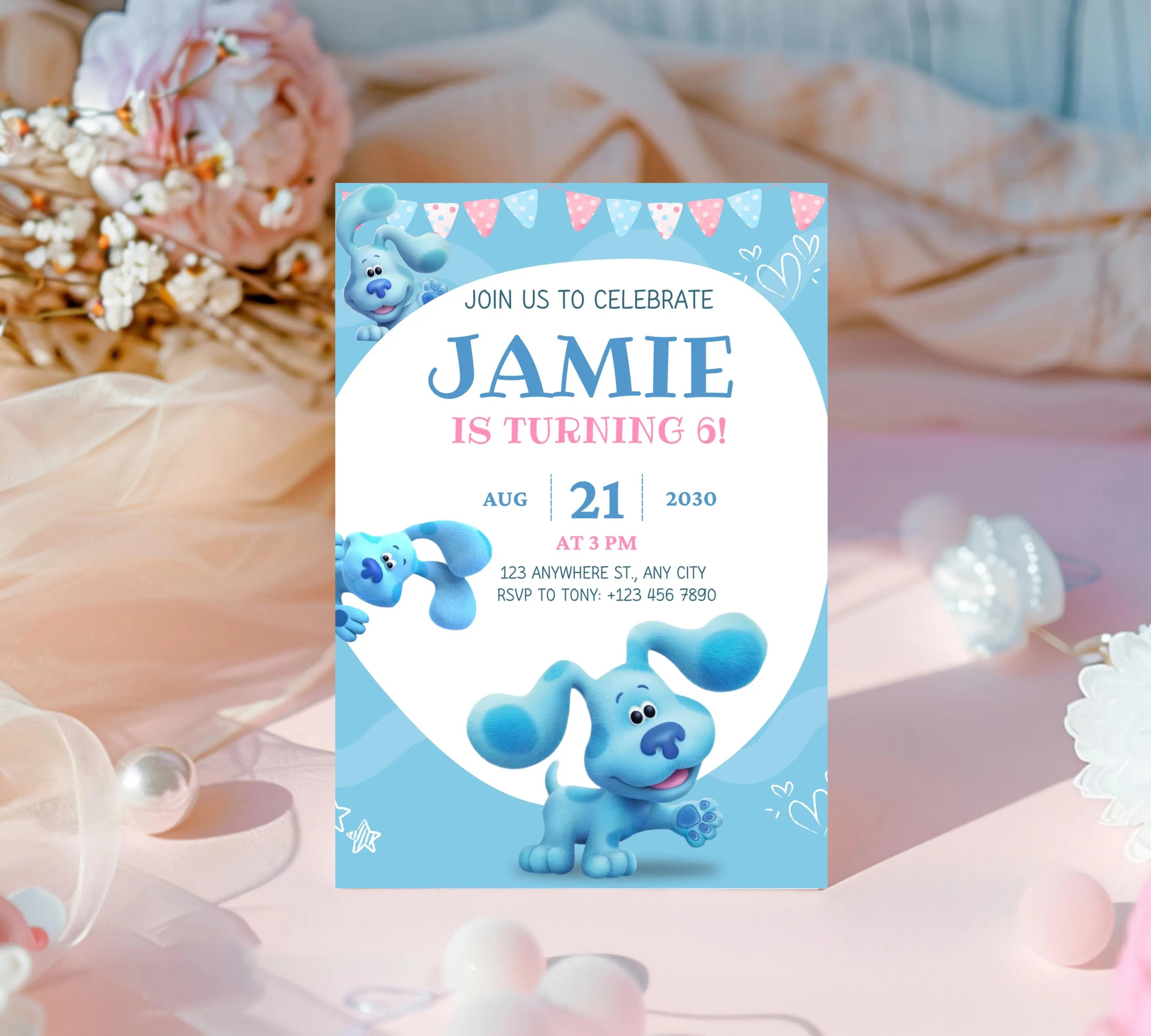 Editable Blues Clues Birthday Invitation, Editable Blue Puppy Printable Invitation, Blues Clues Kids Digital Party Invite, Instant Download