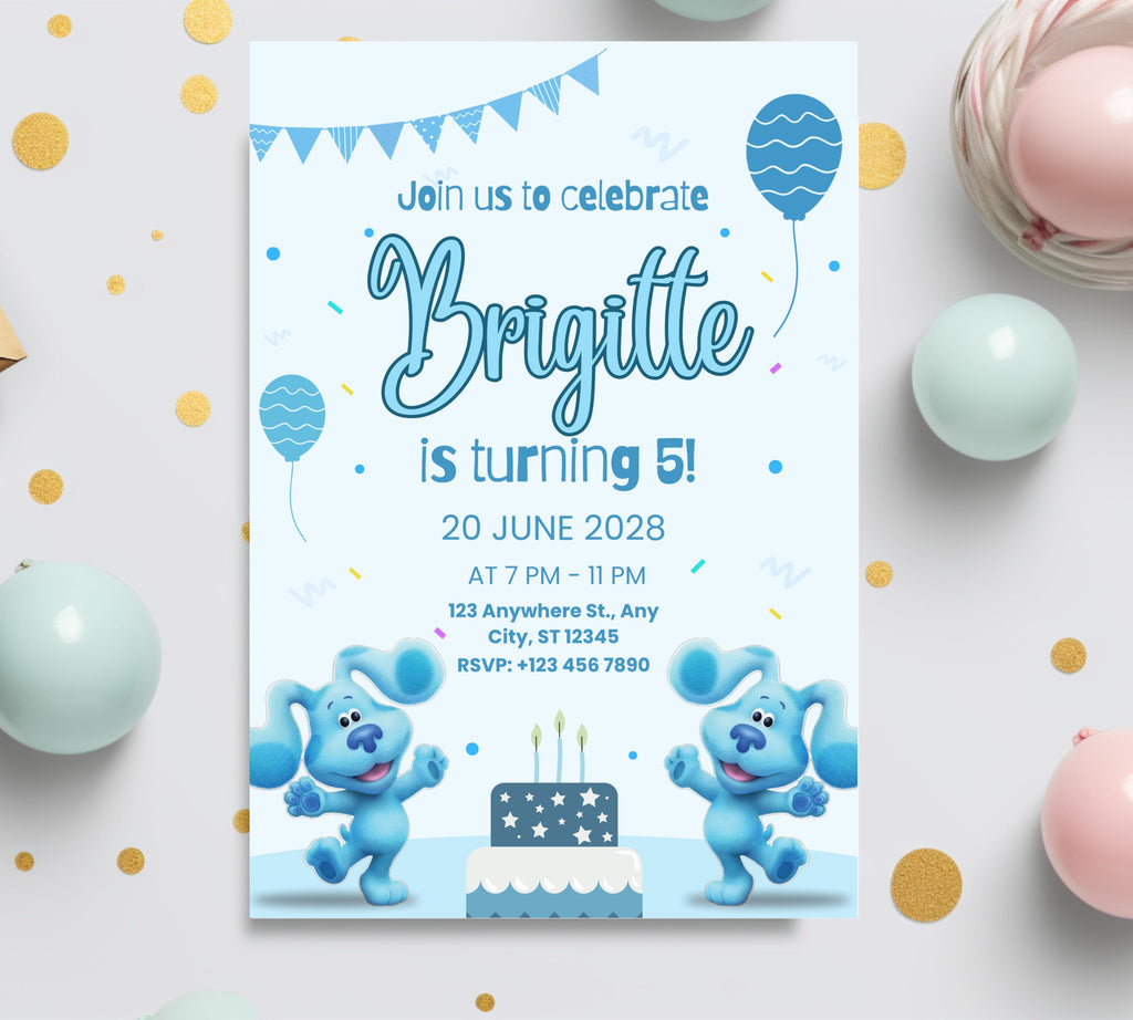 Editable Blues Clues Birthday Invitation, Editable Blue Puppy Printable Invitation, Blues Clues Kids Digital Party Invite, Instant Download