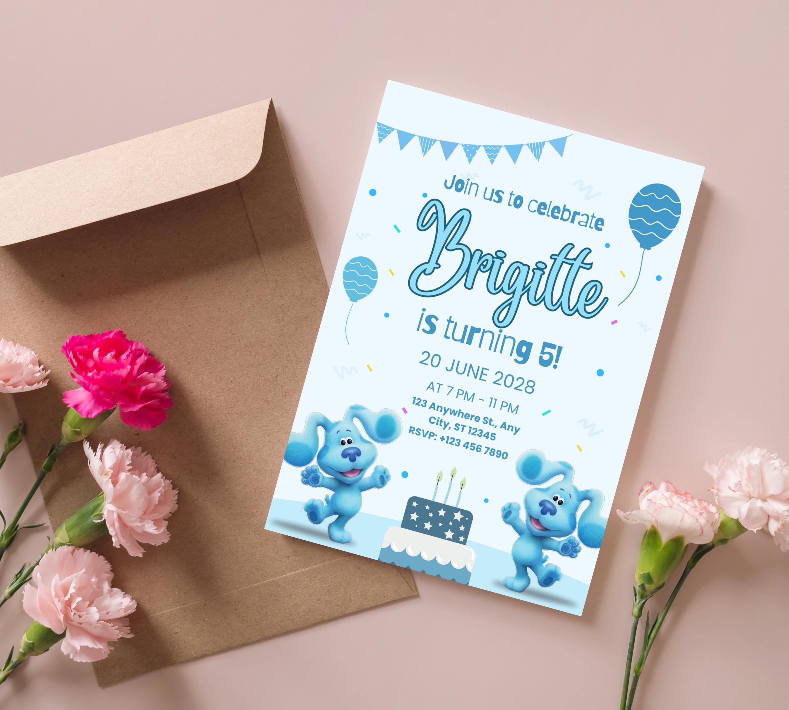 Editable Blues Clues Birthday Invitation, Editable Blue Puppy Printable Invitation, Blues Clues Kids Digital Party Invite, Instant Download