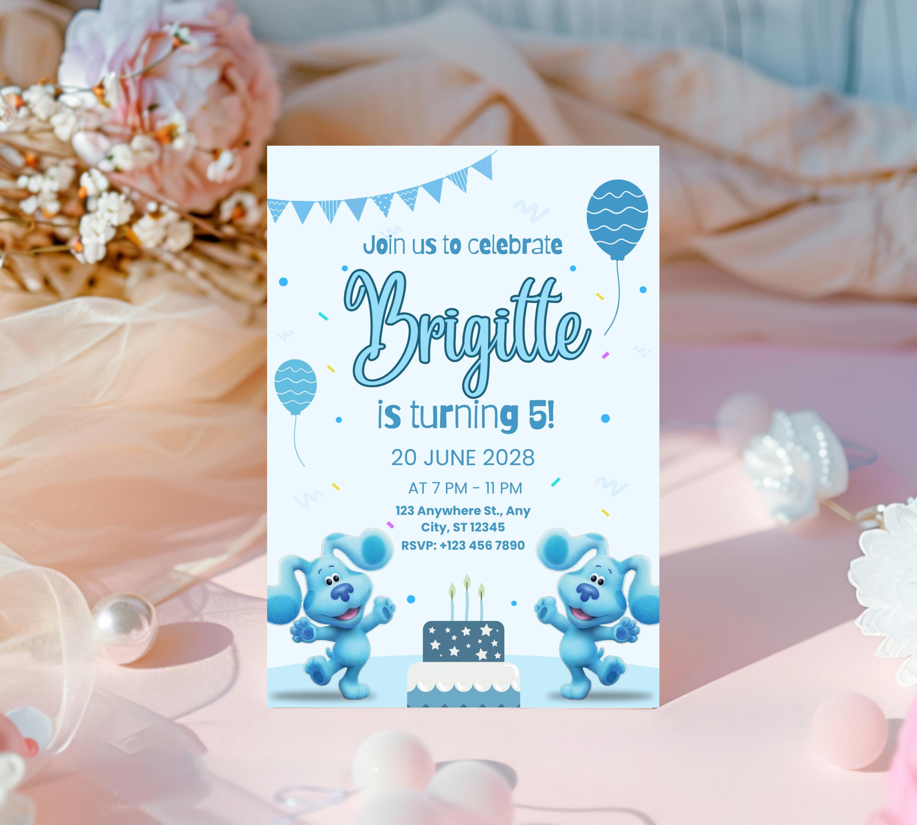 Editable Blues Clues Birthday Invitation, Editable Blue Puppy Printable Invitation, Blues Clues Kids Digital Party Invite, Instant Download