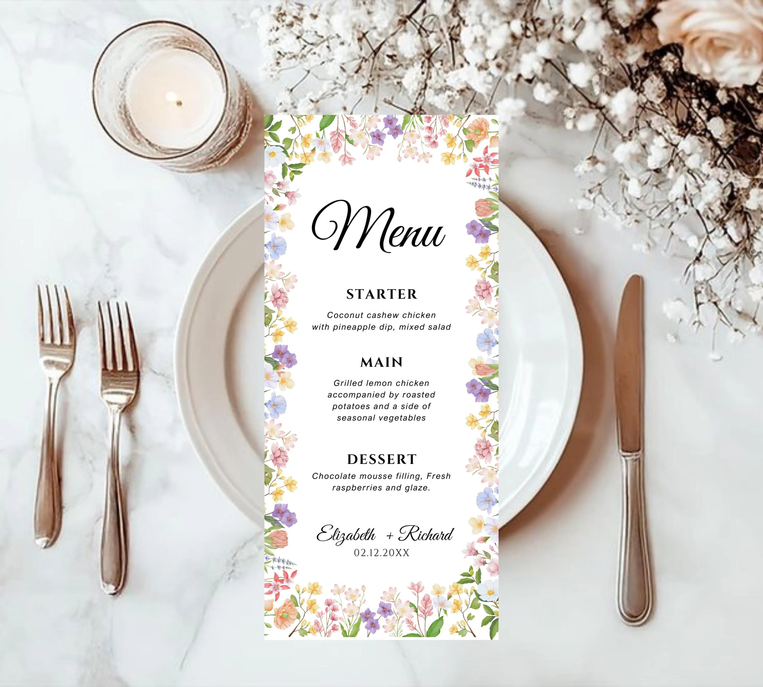 Editable Rustic Wildflower Wedding Invitation bundle, Printable Boho Floral Wedding Invite Set, Elegant Wreath Design for Rustic Weddings,