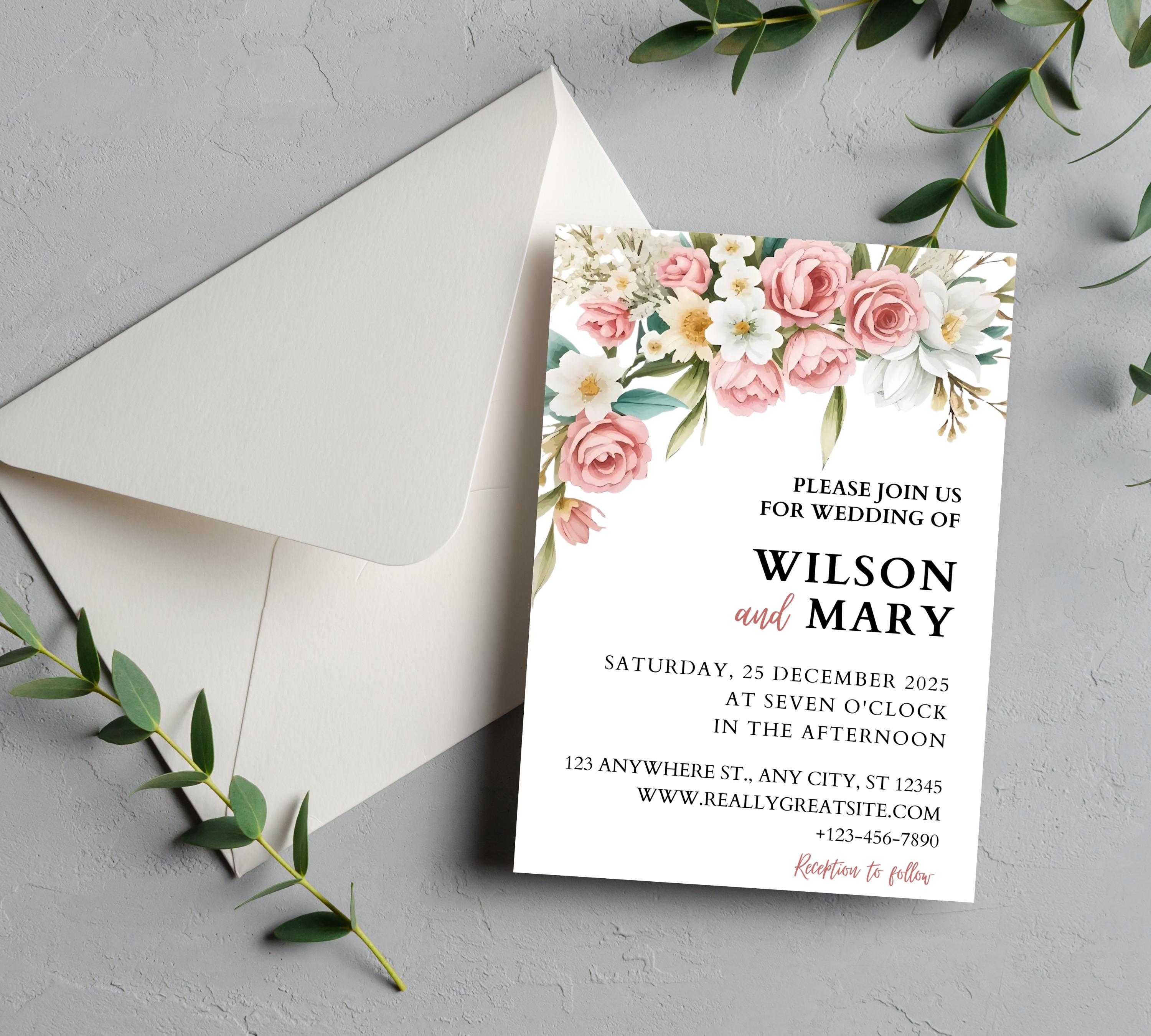 Blush Rose Garden Wedding Invitation bundle, Garden Wedding Invitation, Dusty Pink Wedding Invite, Pink Wildflower Wedding Invitation Suite