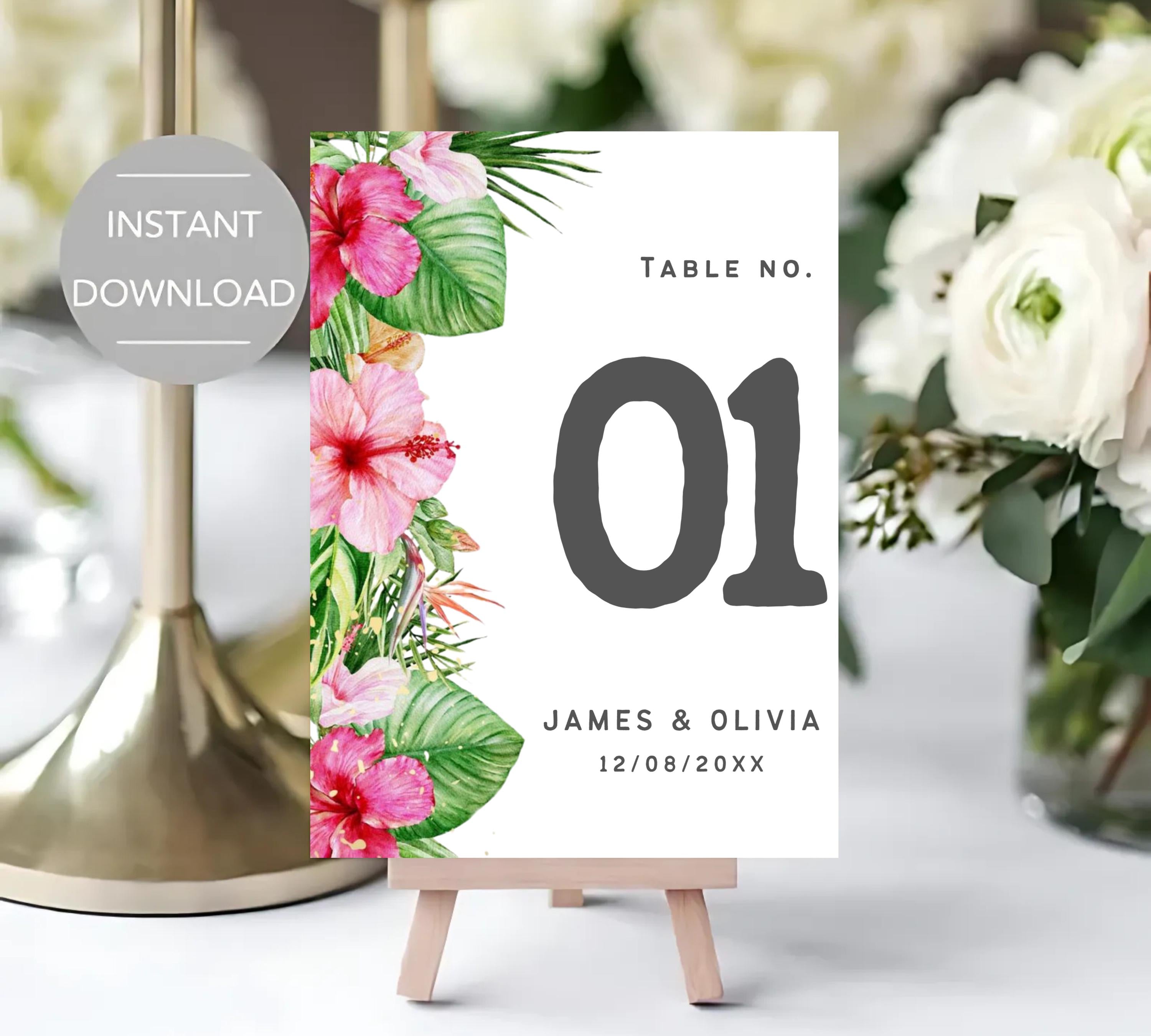 Editable Tropical Floral Wedding Invitations bundle, Printable Wedding Invite set, Tropical Floral Canva Template, DIY Wedding Invitation