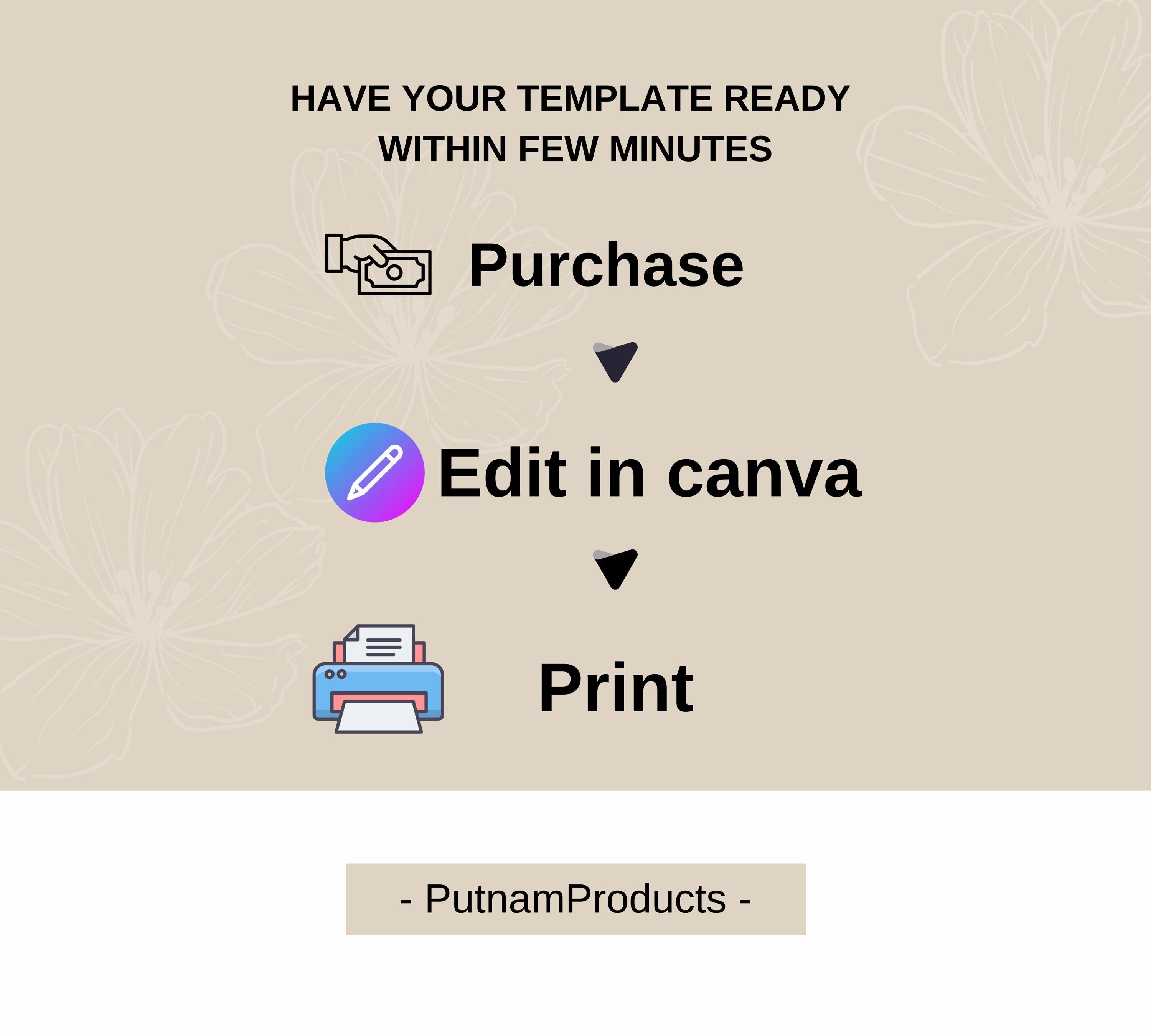 Editable Tropical Floral Wedding Invitations bundle, Printable Wedding Invite set, Tropical Floral Canva Template, DIY Wedding Invitation