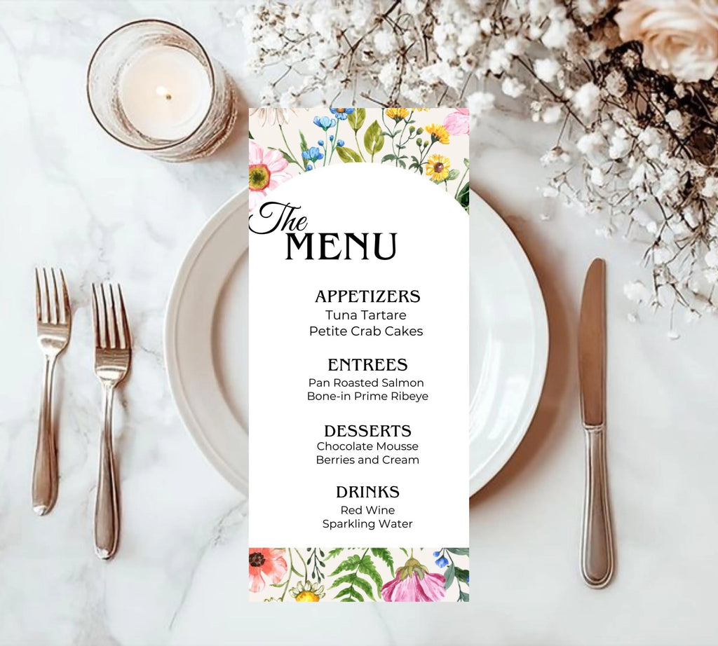 Editable Wildflower Meadow Wedding Invitation bundle, Pastel Wildflower Wedding Invitation set, Elegant Garden Flowers Wedding Invite