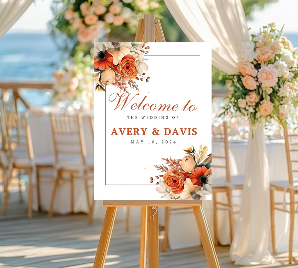 Terracotta and Rose Floral Wedding invitation bundle, Floral Elegant Wedding Invite set, Printable Modern Burnt Orange Rose Wedding Invite