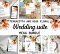 Terracotta and Rose Floral Wedding invitation bundle, Floral Elegant Wedding Invite set, Printable Modern Burnt Orange Rose Wedding Invite