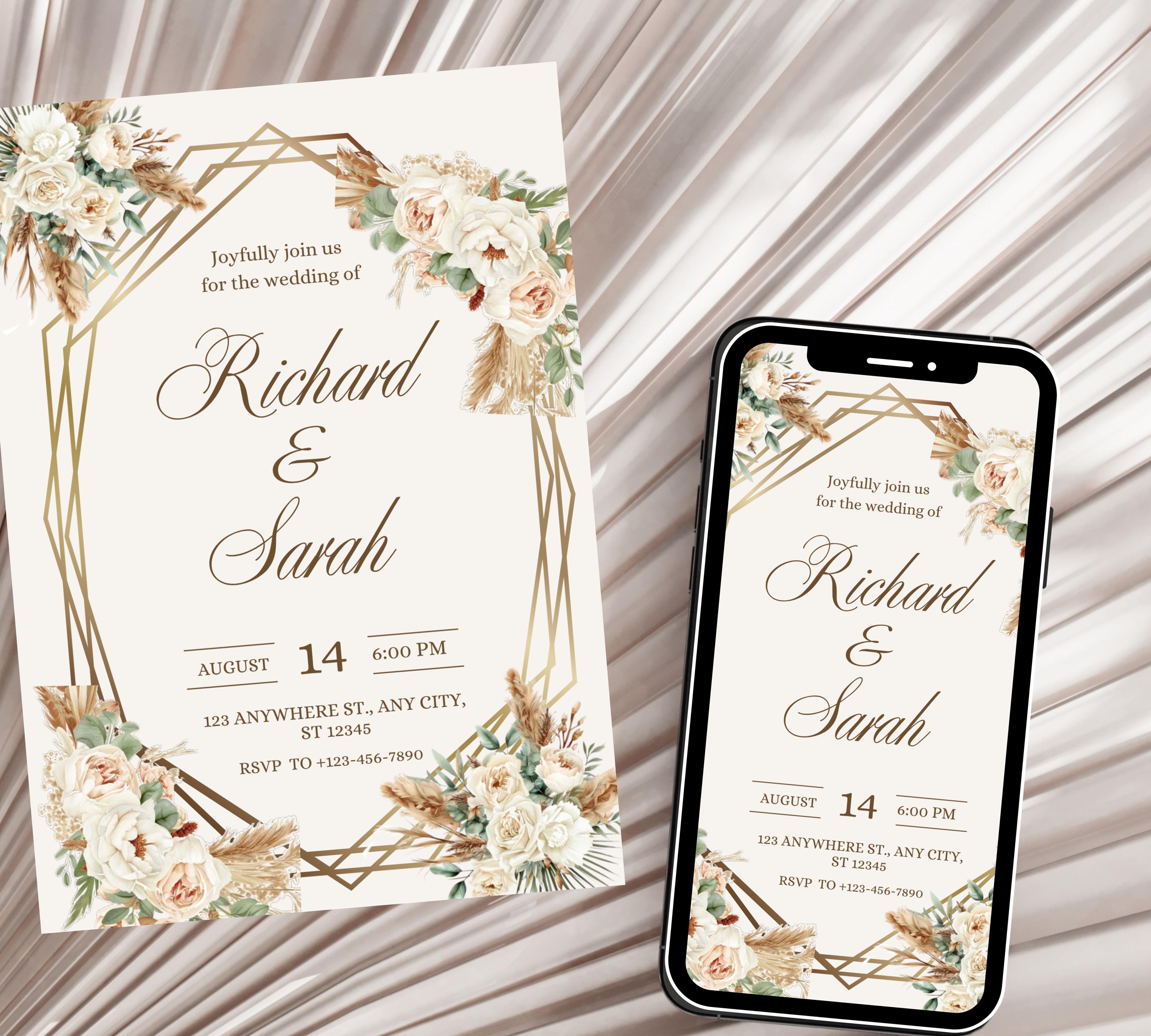 Boho Watercolor Wedding Reception bundle, Bohemian Wedding Template Suite, Watercolor Floral Boho Wedding Invitation bundle, RSVP QR Code