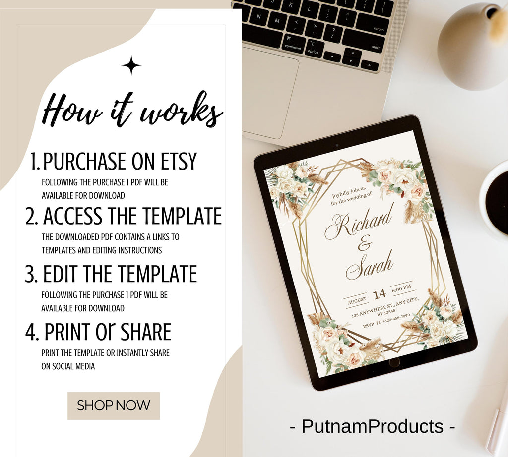 Boho Watercolor Wedding Reception bundle, Bohemian Wedding Template Suite, Watercolor Floral Boho Wedding Invitation bundle, RSVP QR Code