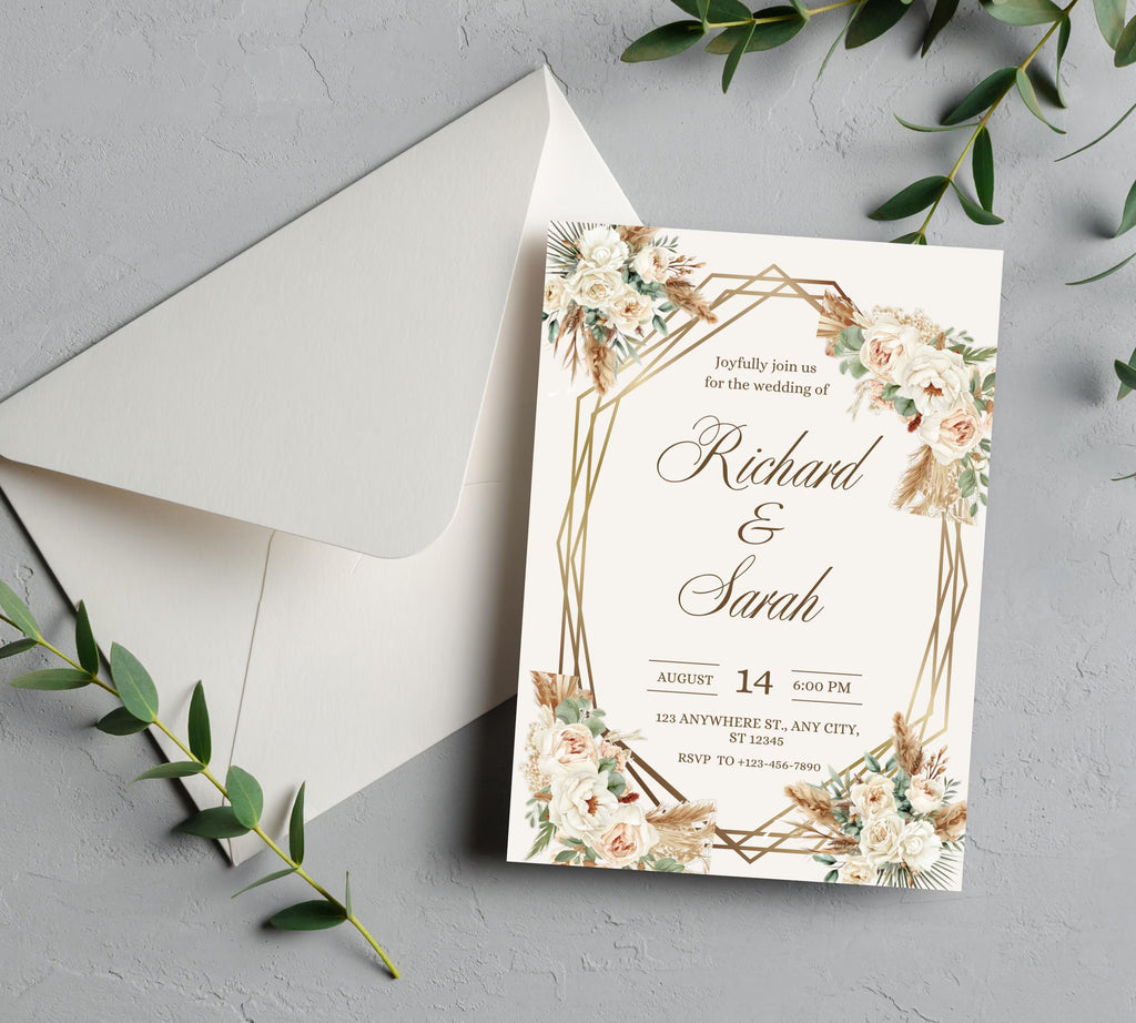 Boho Watercolor Wedding Reception bundle, Bohemian Wedding Template Suite, Watercolor Floral Boho Wedding Invitation bundle, RSVP QR Code