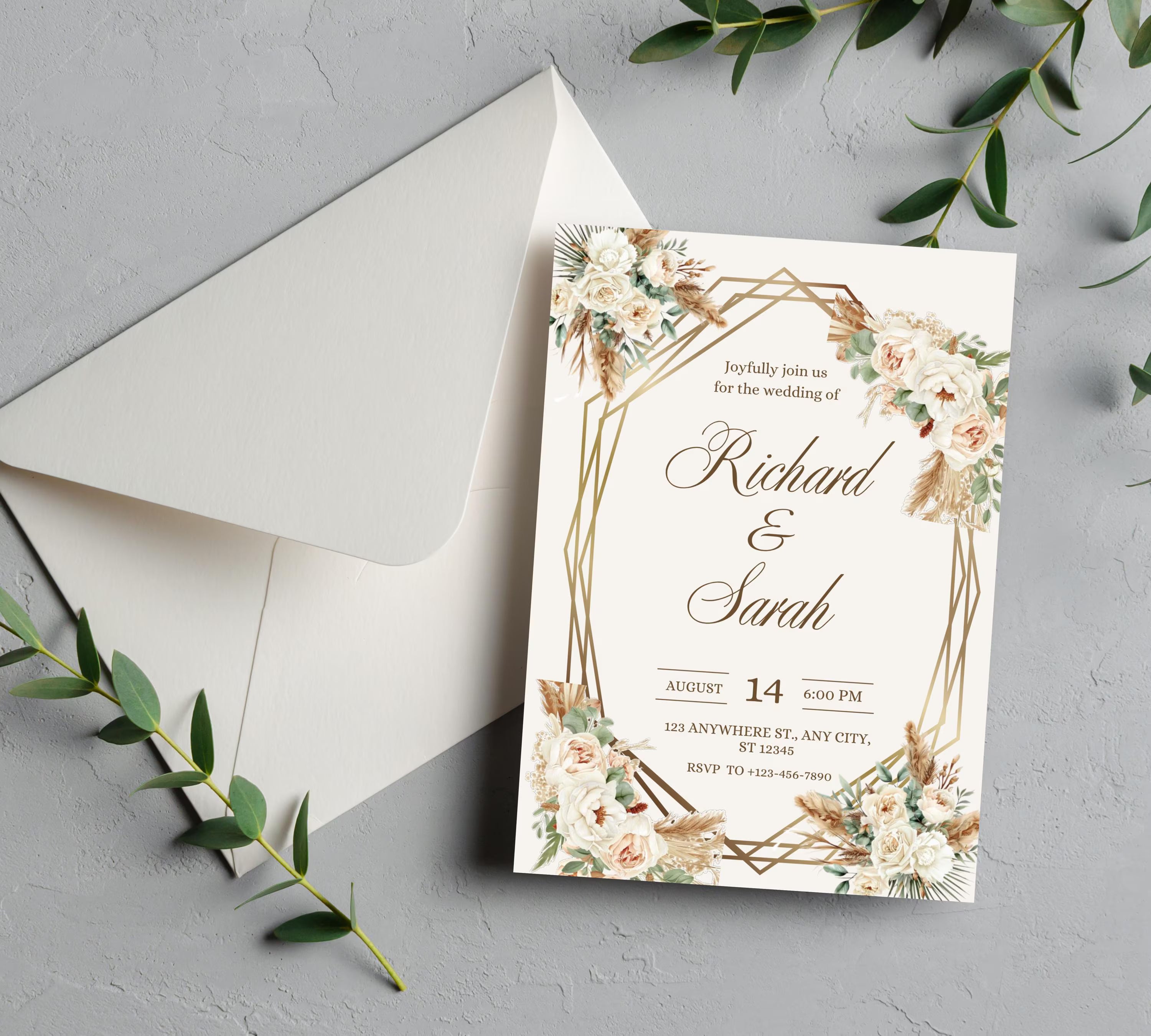 Boho Watercolor Wedding Reception bundle, Bohemian Wedding Template Suite, Watercolor Floral Boho Wedding Invitation bundle, RSVP QR Code