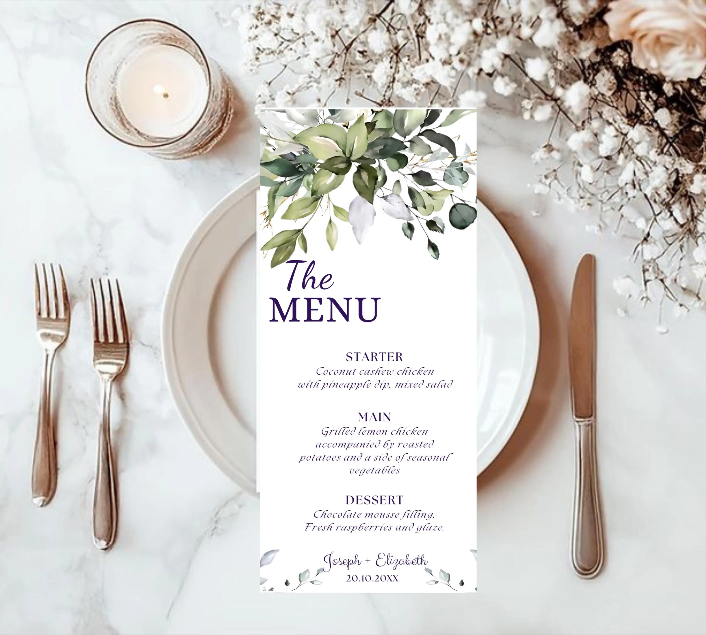 Classic White and Green Wedding Invitation Template Set, Minimalist Garden Invite Suite, Elegant winter wedding invitation bundle