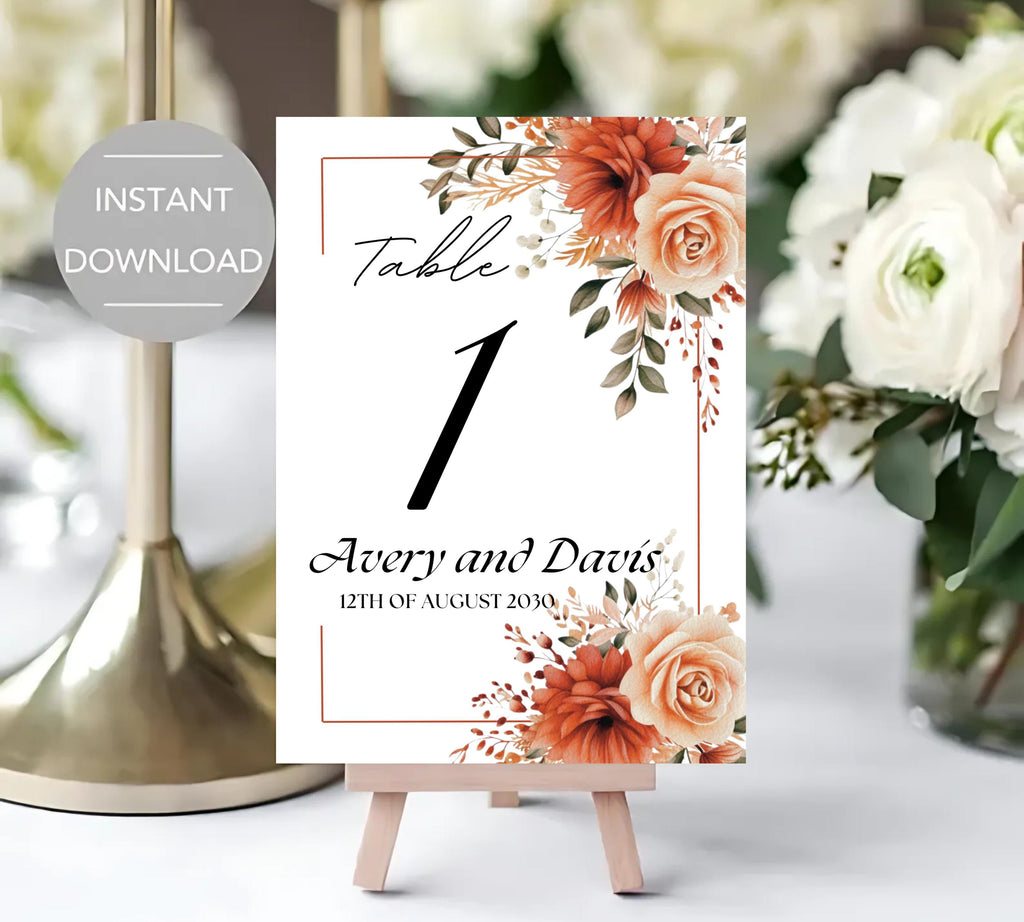 Autumn floral wedding invitation bundle, Fall Floral Wedding Invite, Boho Terracotta Rust Orange Red Burgundy, Printable Suite,