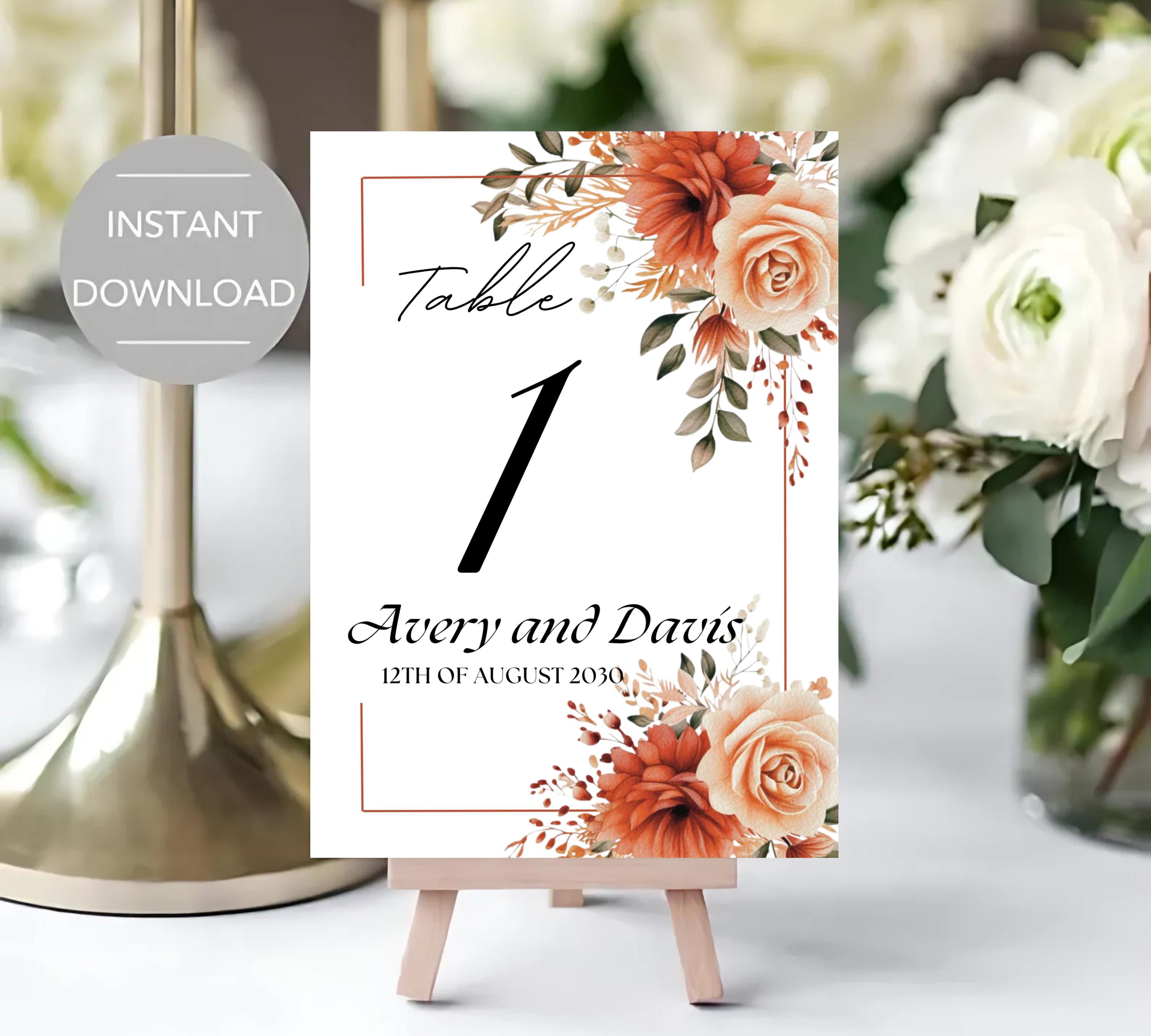 Autumn floral wedding invitation bundle, Fall Floral Wedding Invite, Boho Terracotta Rust Orange Red Burgundy, Printable Suite,