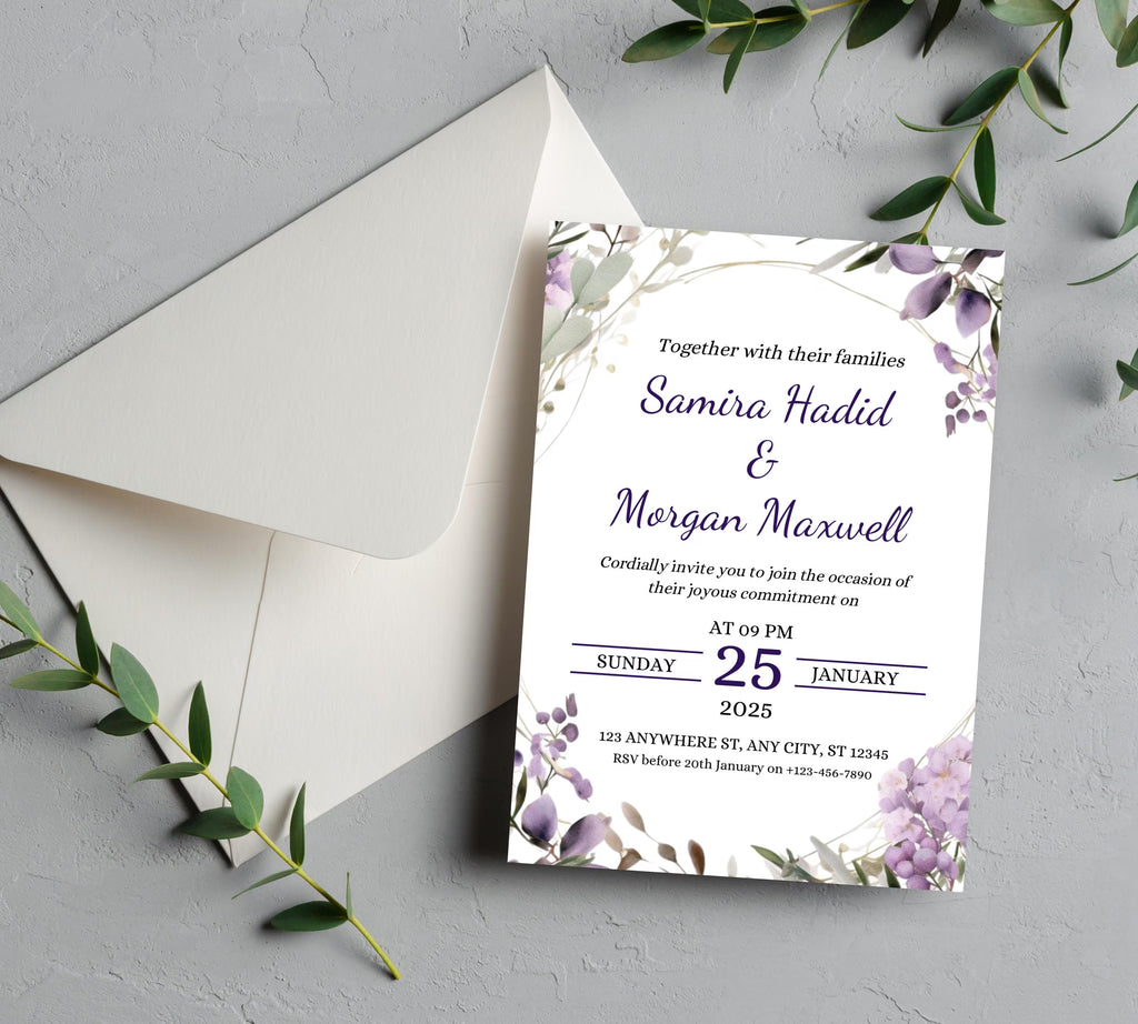 Romantic lavender floral wedding invite bundle, Lavender Wedding Invitation Bundle , Purple Floral Wedding Invite Set, Boho Wedding Suite