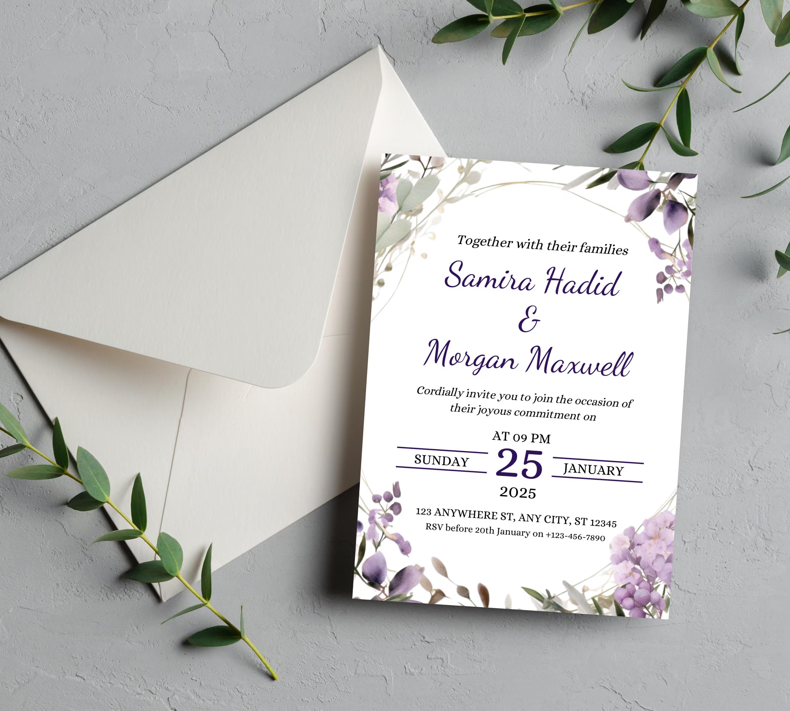 Romantic lavender floral wedding invite bundle, Lavender Wedding Invitation Bundle , Purple Floral Wedding Invite Set, Boho Wedding Suite