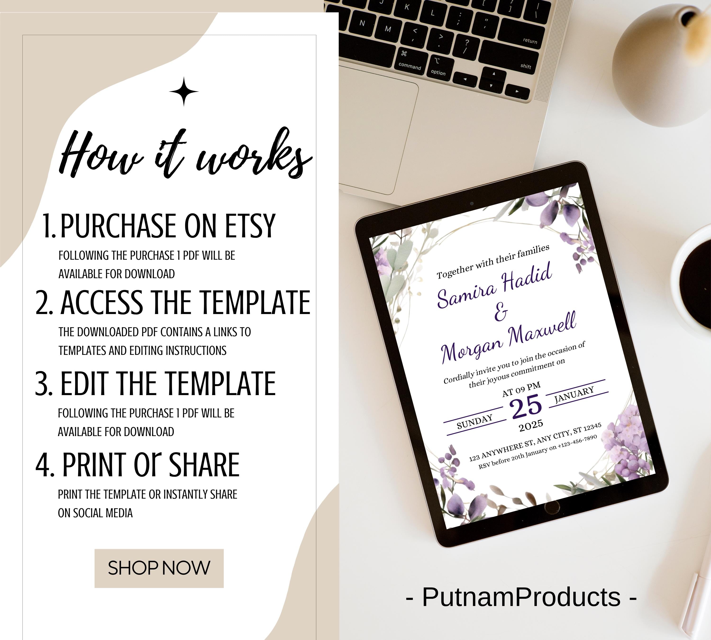 Romantic lavender floral wedding invite bundle, Lavender Wedding Invitation Bundle , Purple Floral Wedding Invite Set, Boho Wedding Suite