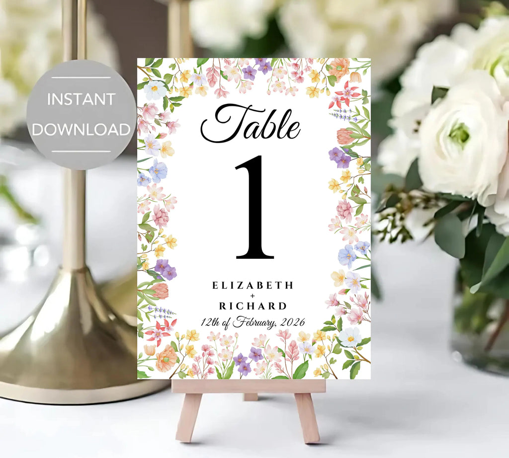 Editable Rustic Wildflower Wedding Invitation bundle, Printable Boho Floral Wedding Invite Set, Elegant Wreath Design for Rustic Weddings,