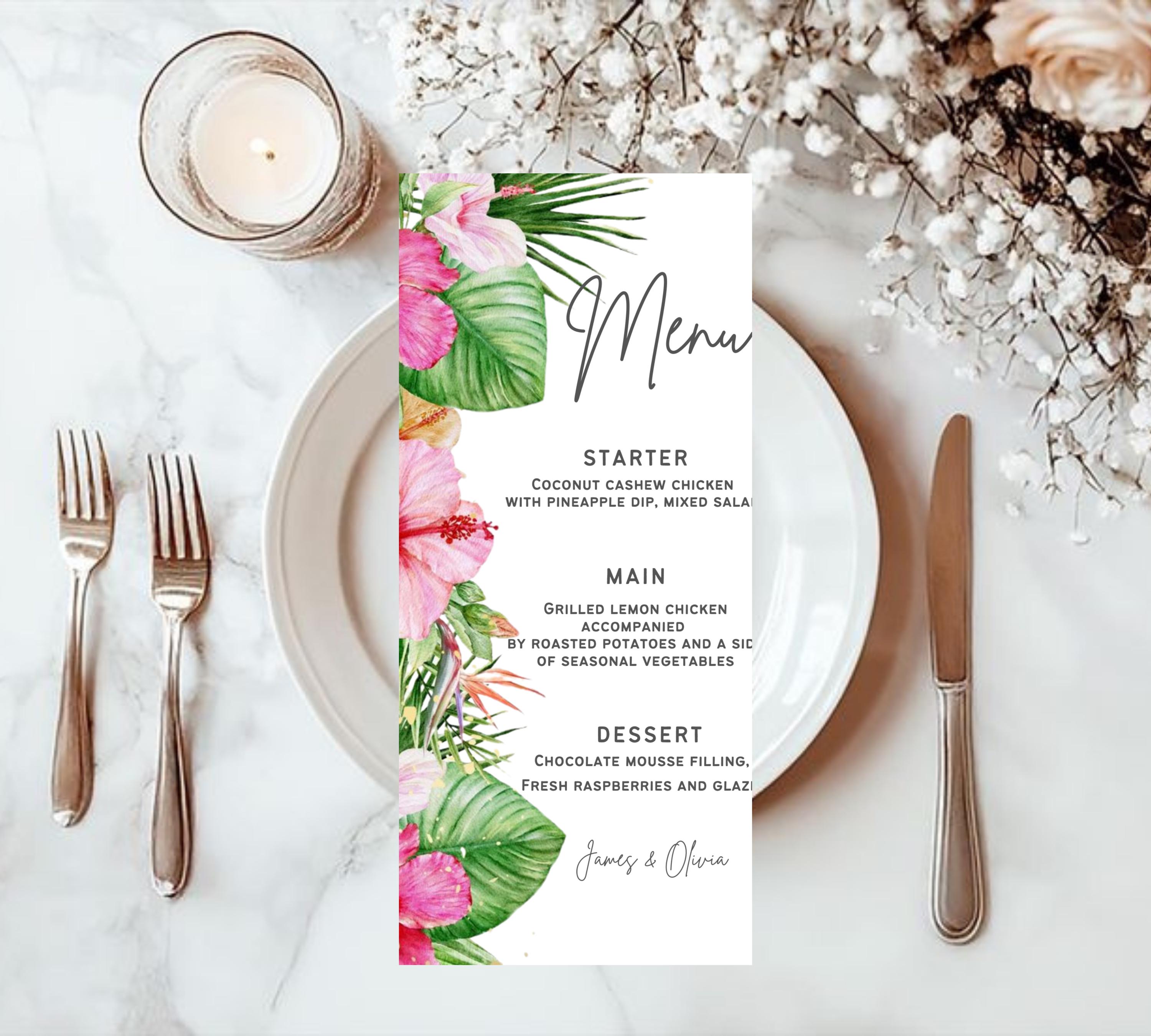 Editable Tropical Floral Wedding Invitations bundle, Printable Wedding Invite set, Tropical Floral Canva Template, DIY Wedding Invitation