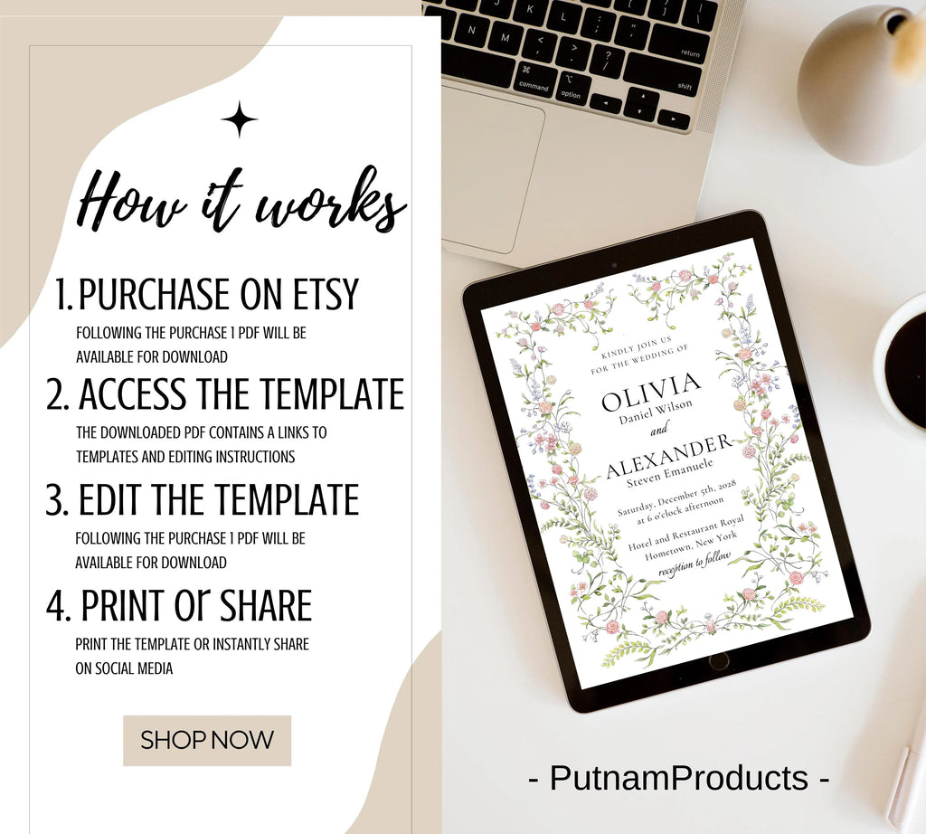 Soft Pastel Garden Wedding Invitation bundle, Pastel Wildflower Wedding Invitation suit, Elegant Garden Flowers Wedding Invite set.