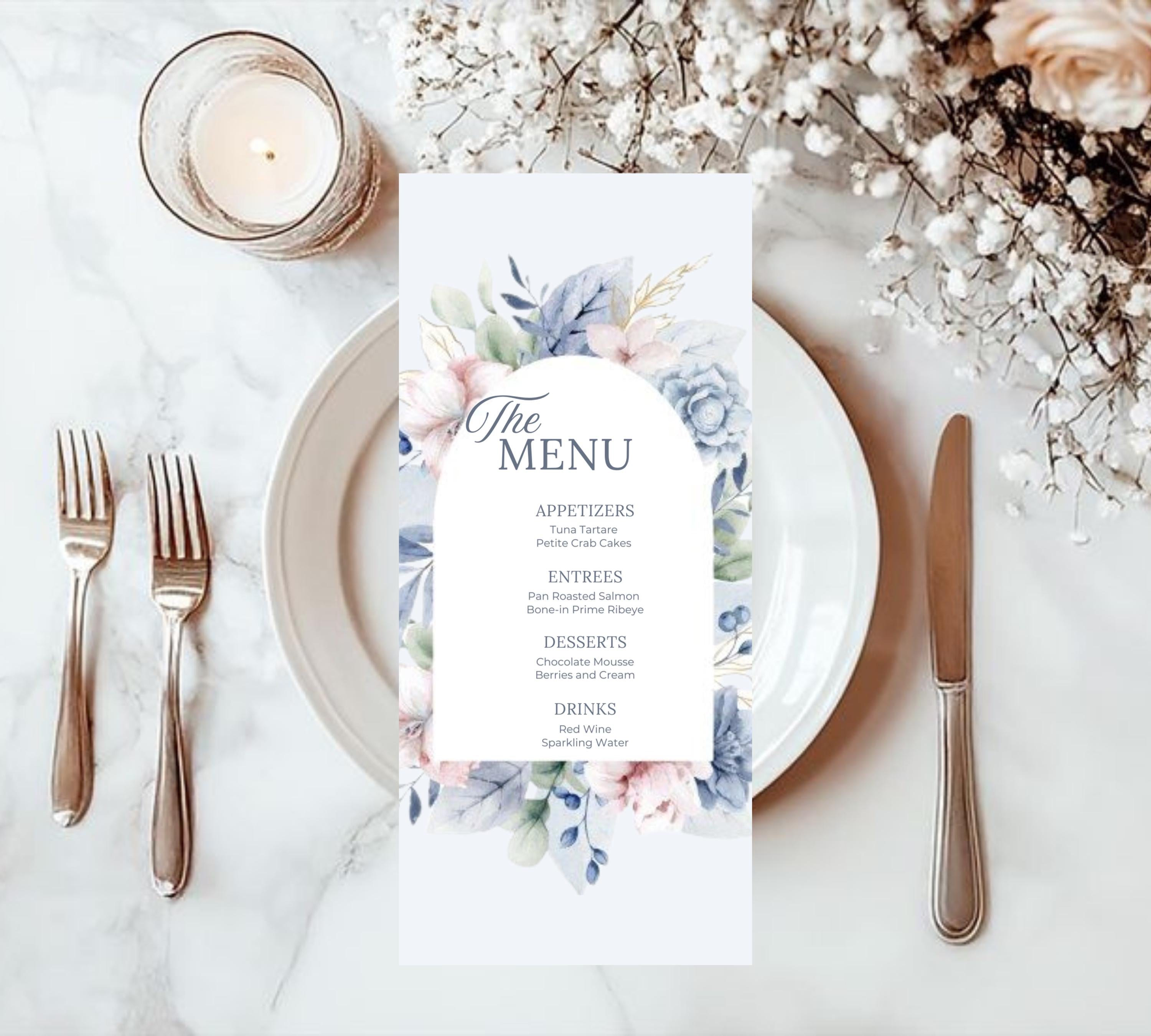 Dusty Blue and Blush Floral Wedding Invitation bundle , Elegant Watercolor Invite set, Soft Pink and Blue Floral Invites, Modern Boho Invite