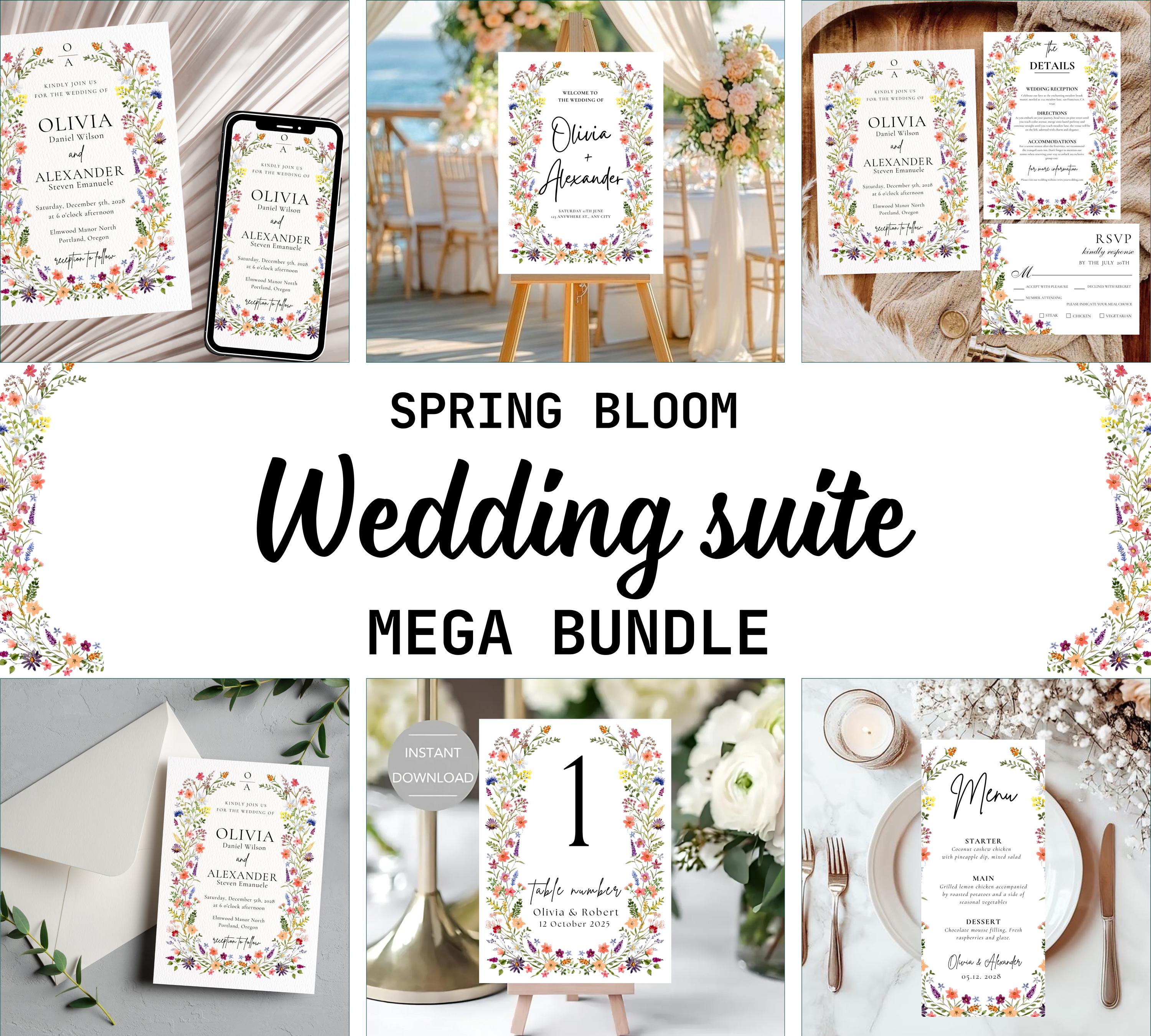 Spring Bloom  Wedding Invitation bundle, Pastel floral wedding invitation bundle, Vintage Wildflower wedding Love in bloom decor